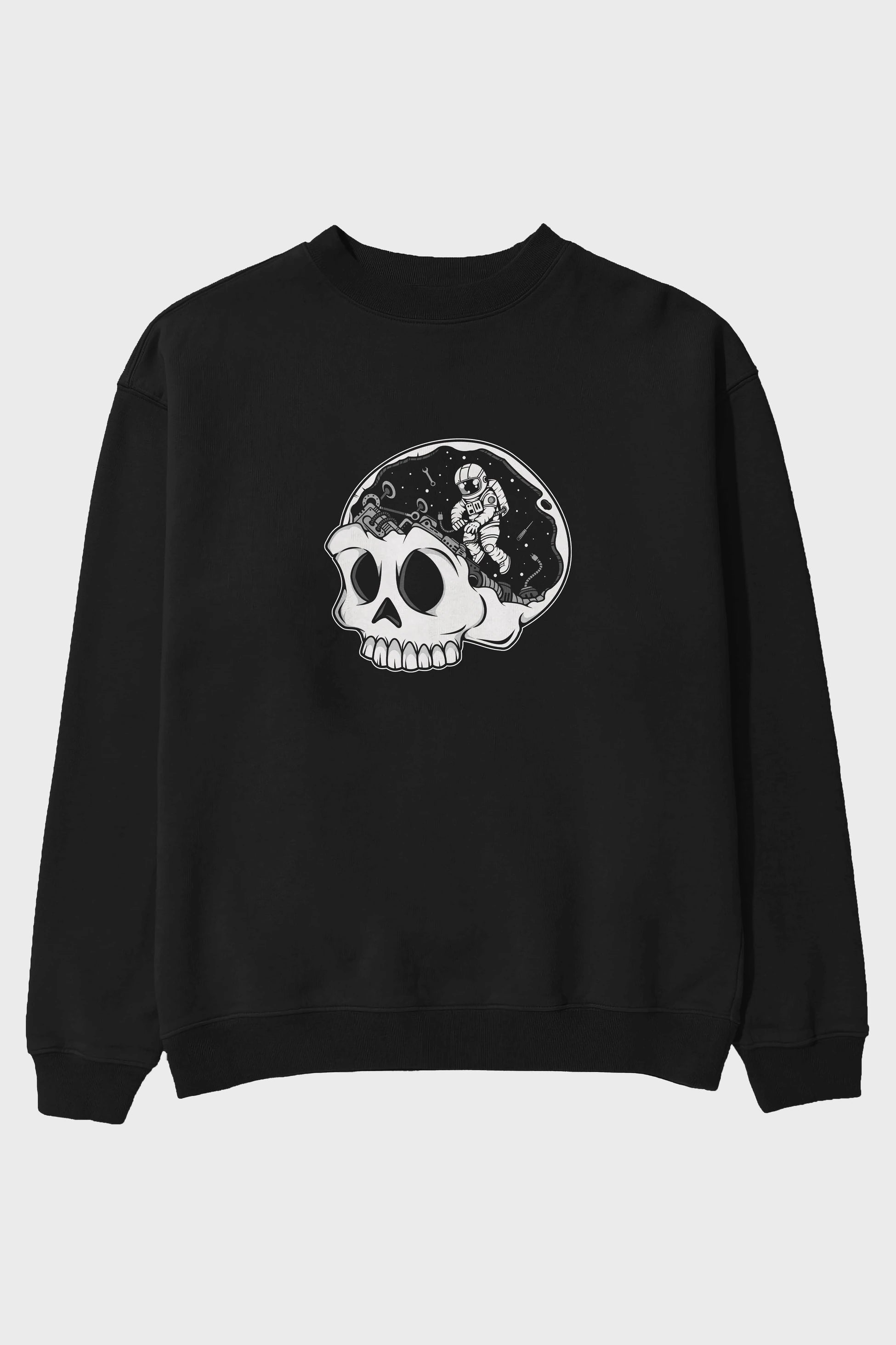 Astronaut Skull Brain Ön Baskılı Oversize Sweatshirt Erkek Kadın Unisex