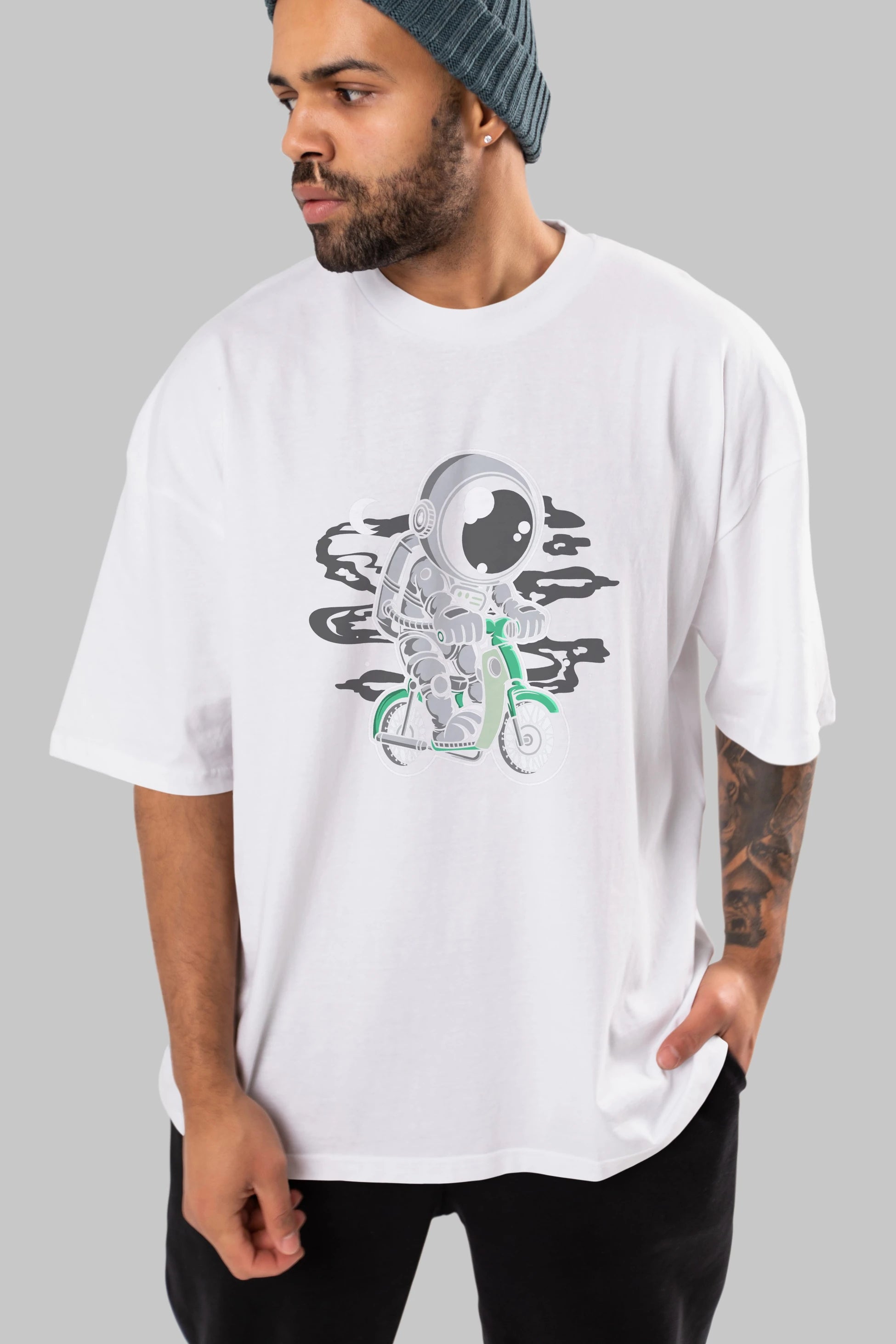 Astronaut Classic Motorbike Ön Baskılı Oversize t-shirt Erkek Kadın Unisex