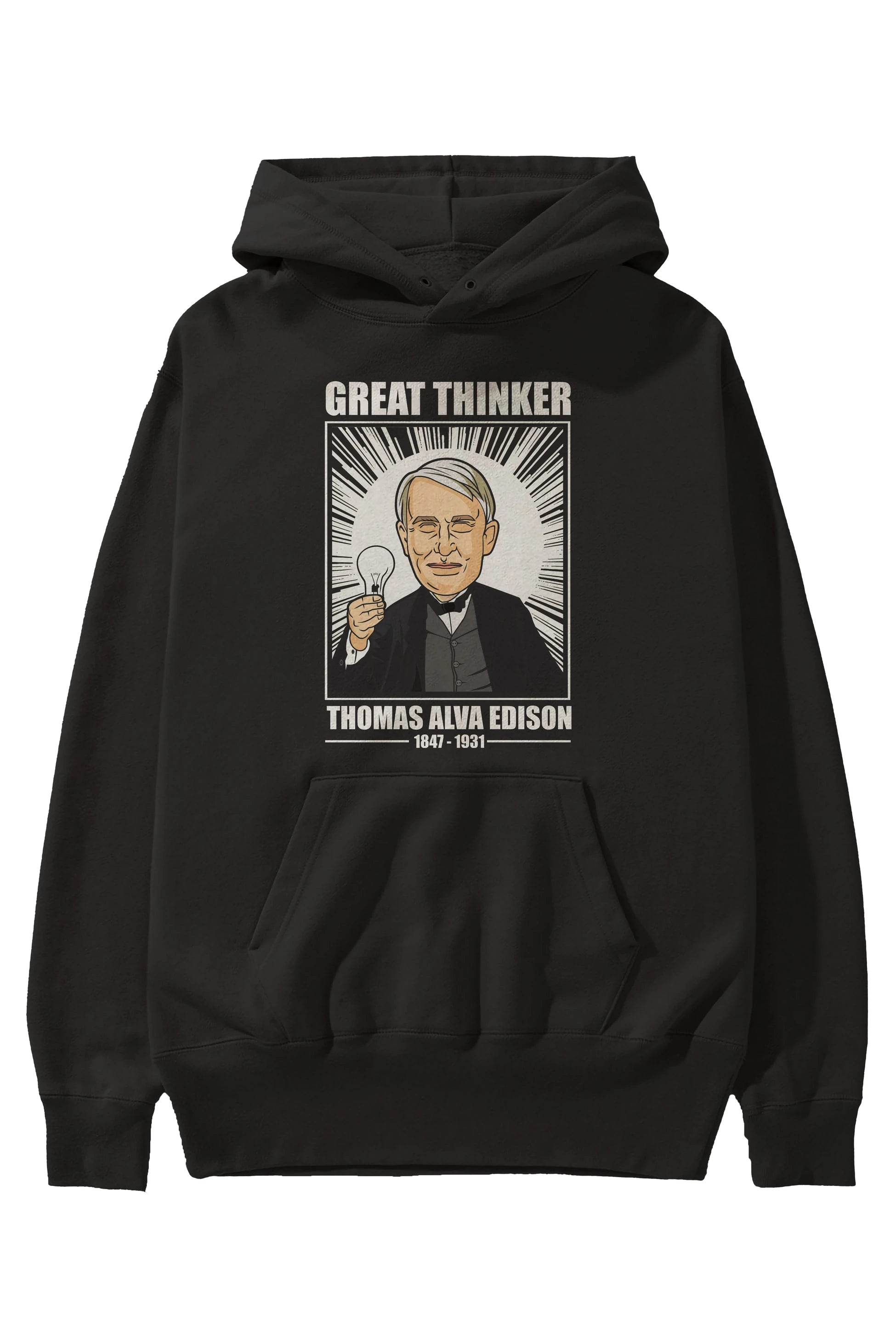 Thomas Alfa Edison Ön Baskılı Hoodie Oversize Kapüşonlu Sweatshirt Erkek Kadın Unisex
