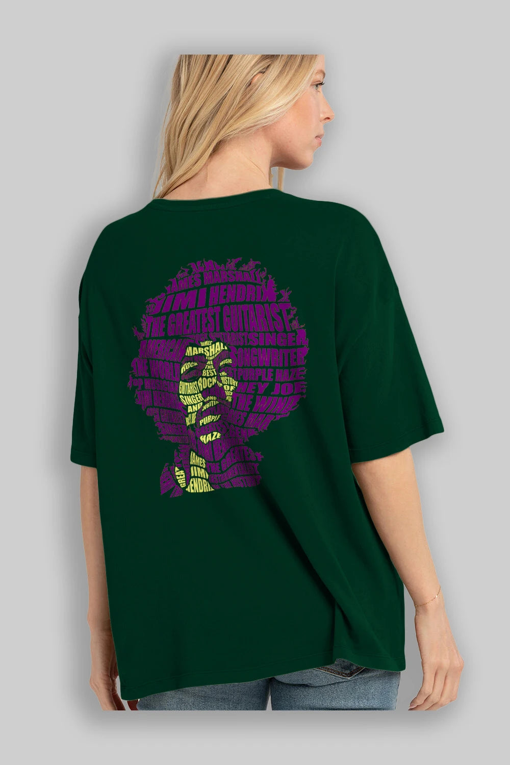 Jimmy Hendrix Calligram Arka Baskılı Oversize t-shirt %100 pamuk Erkek Kadın Unisex