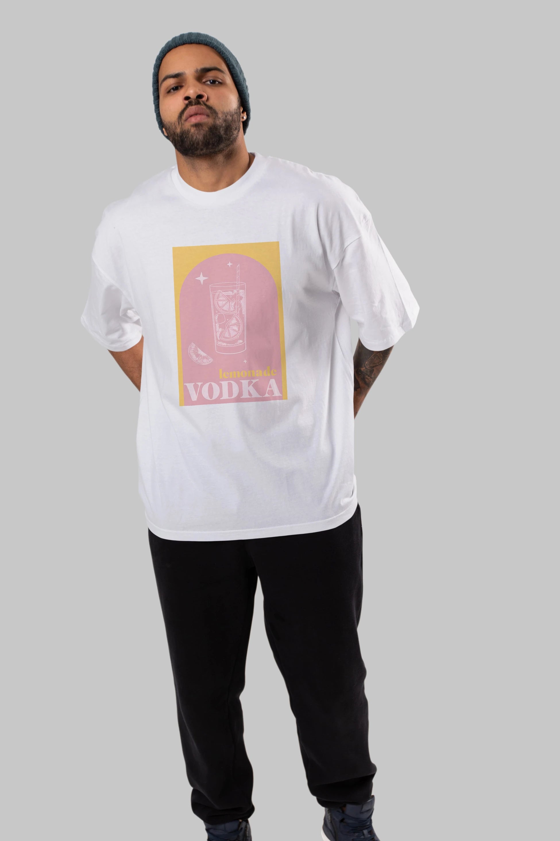 Vodka Limon Ön Baskılı Oversize t-shirt Erkek Kadın Unisex %100 Pamuk Bisiklet Yaka tişort