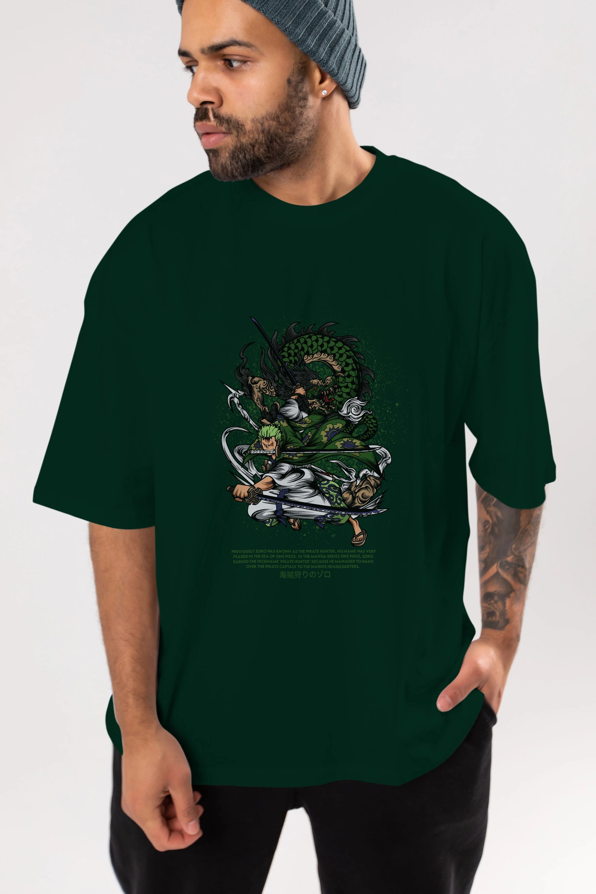 Zoro-ONE PIECE Anime Ön Baskılı Oversize t-shirt %100 pamuk Erkek Kadın Unisex