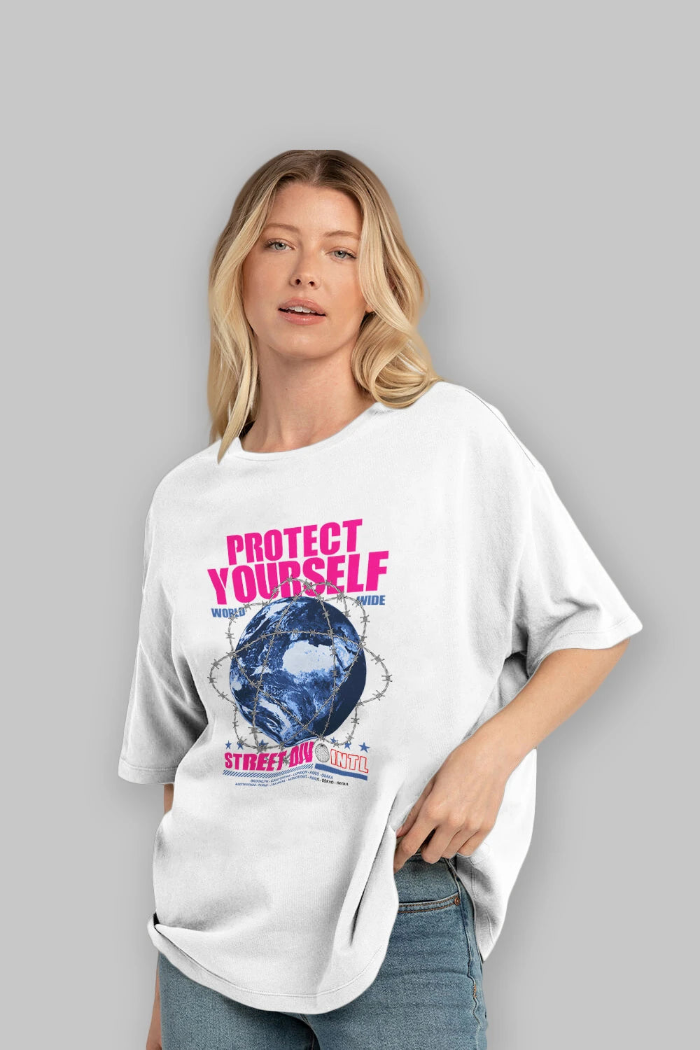 Protect Yourself Ön Baskılı Oversize t-shirt Erkek Kadın Unisex