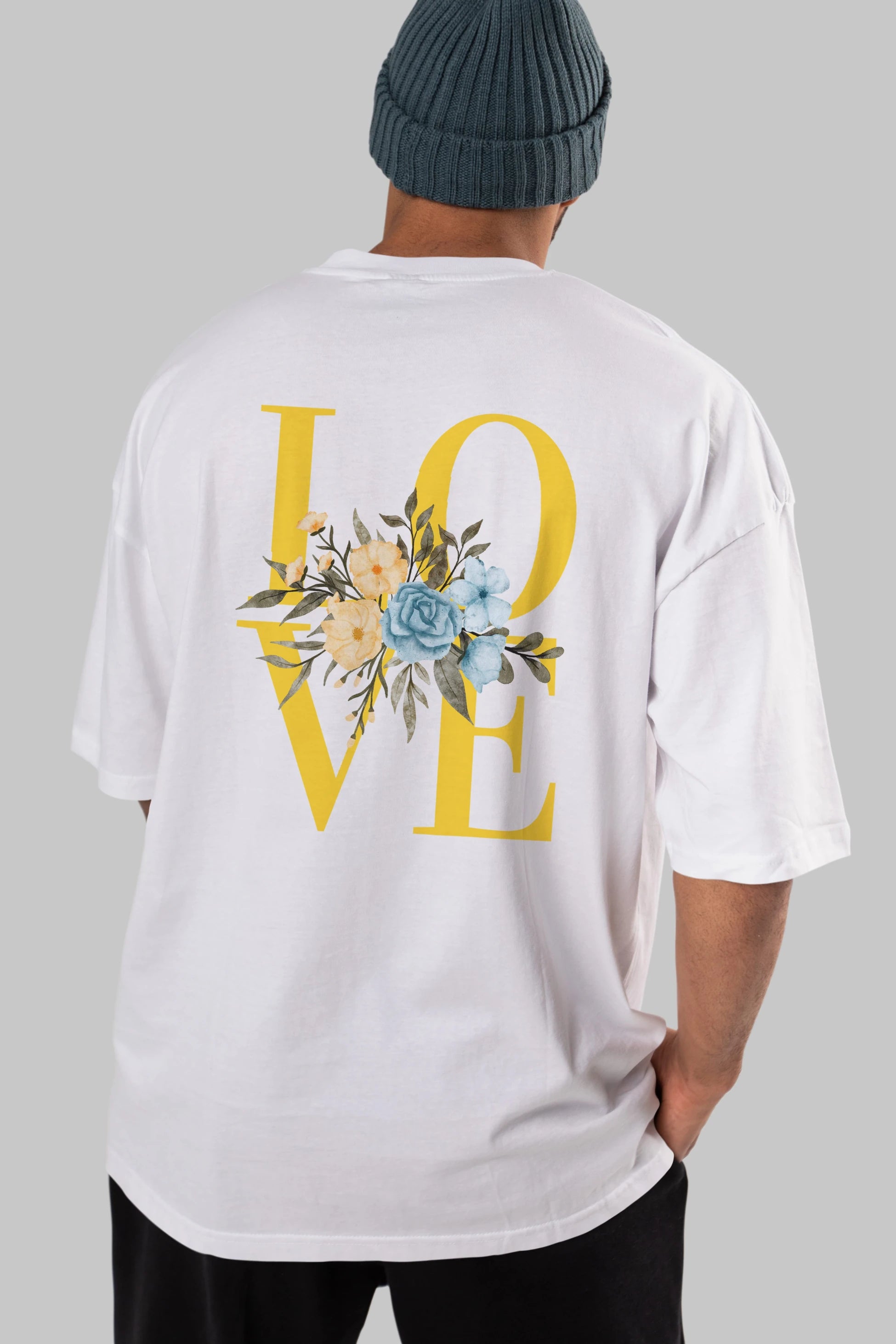 Love Flower Arka Baskılı Oversize t-shirt Erkek Kadın Unisex