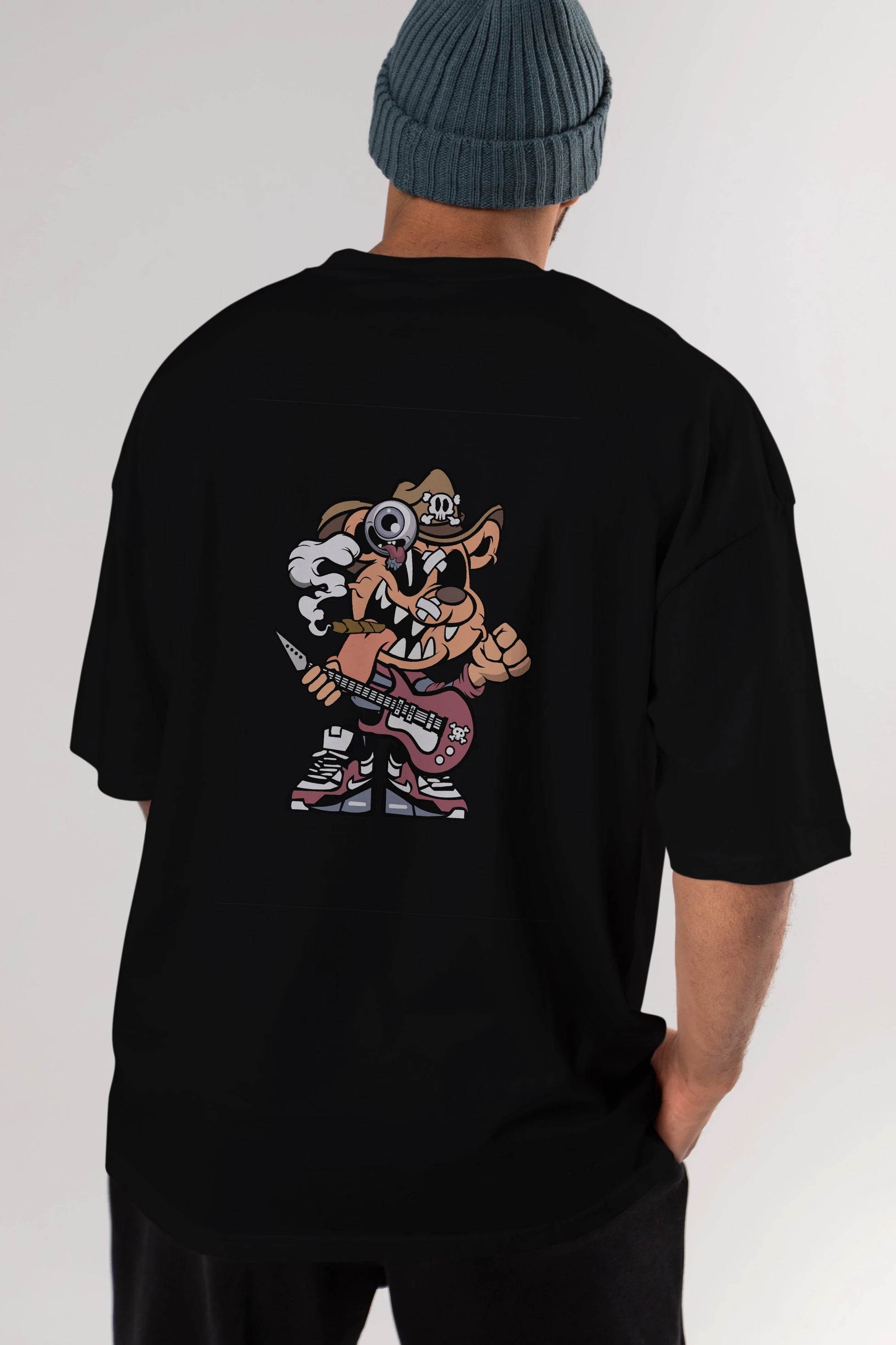 Freddy Bear Arka Baskılı Oversize t-shirt Erkek Kadın Unisex %100 Pamuk tişort