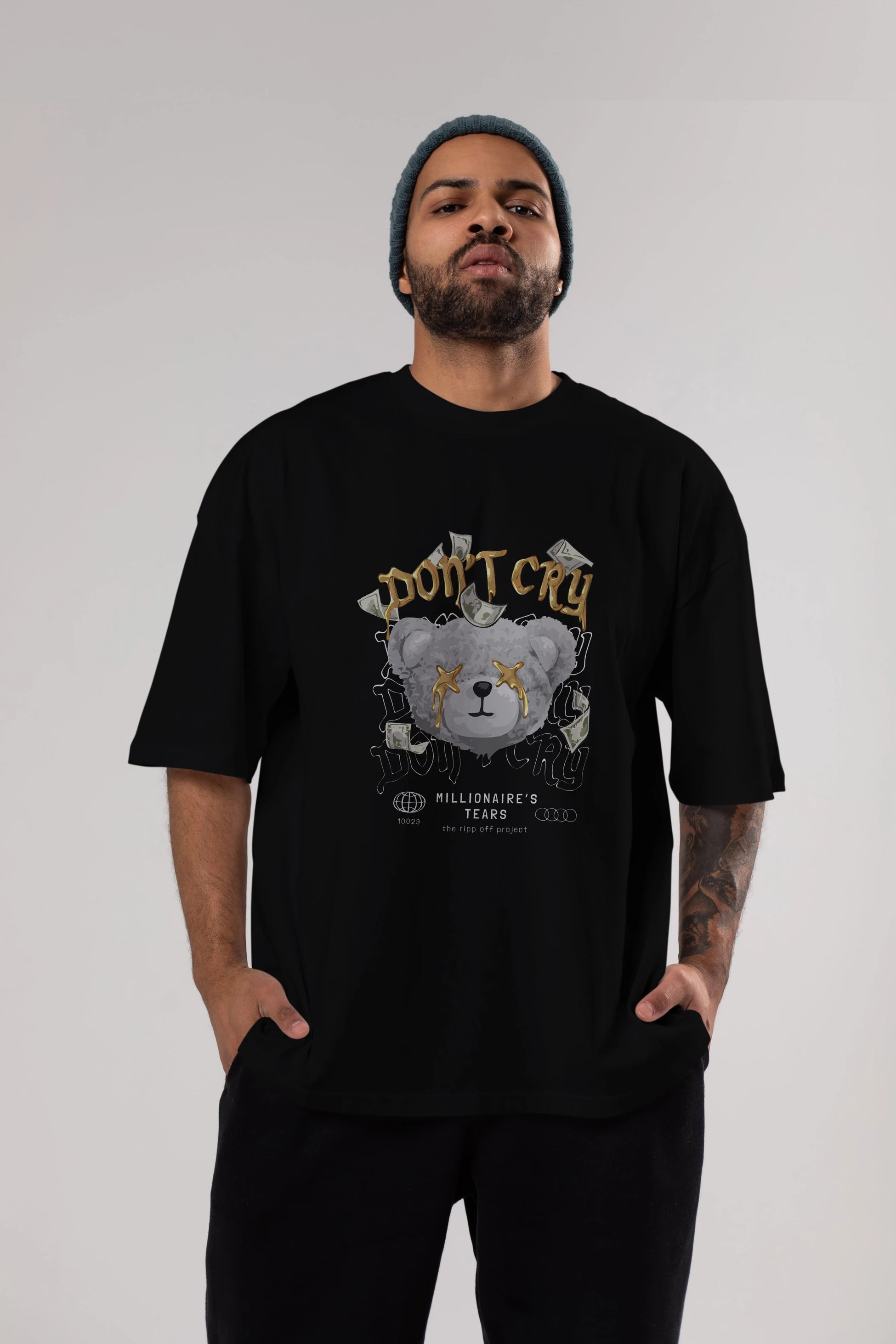 Dont Cry Bear Ön Baskılı Oversize t-shirt Erkek Kadın Unisex
