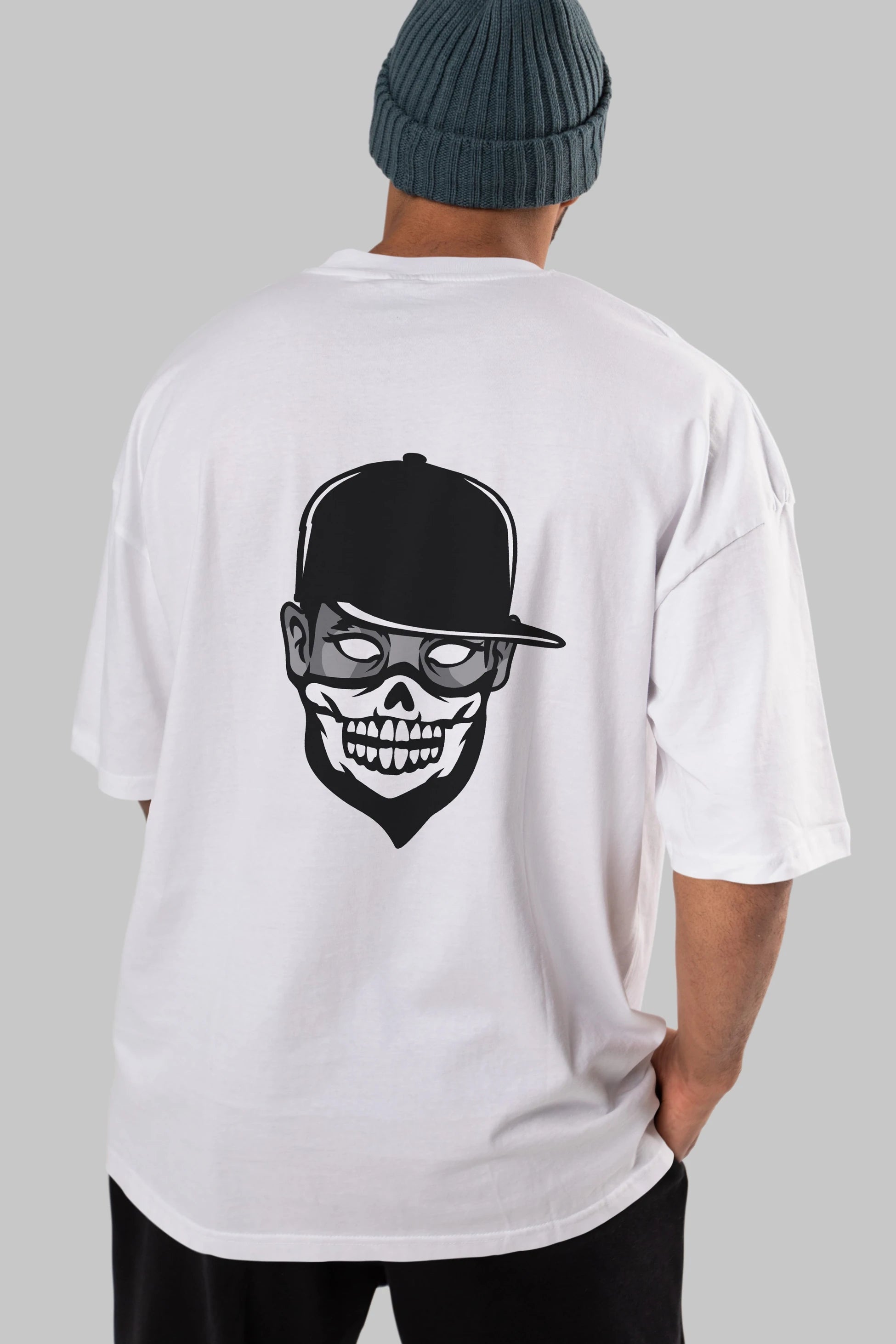 Skull Mask Arka Baskılı Oversize t-shirt Erkek Kadın Unisex %100 Pamuk tişort