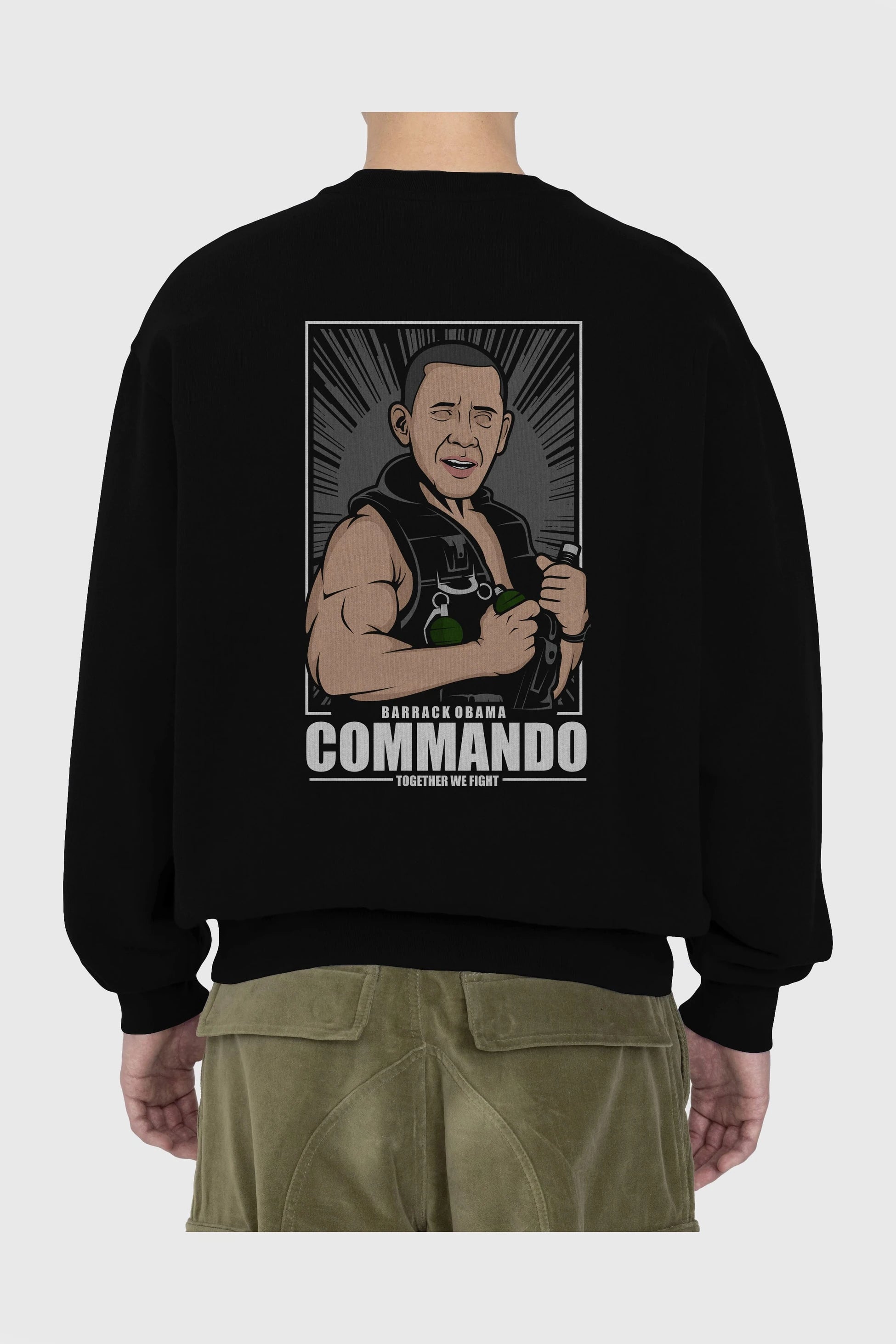 Obama Commando Arka Baskılı Oversize Sweatshirt Erkek Kadın Unisex