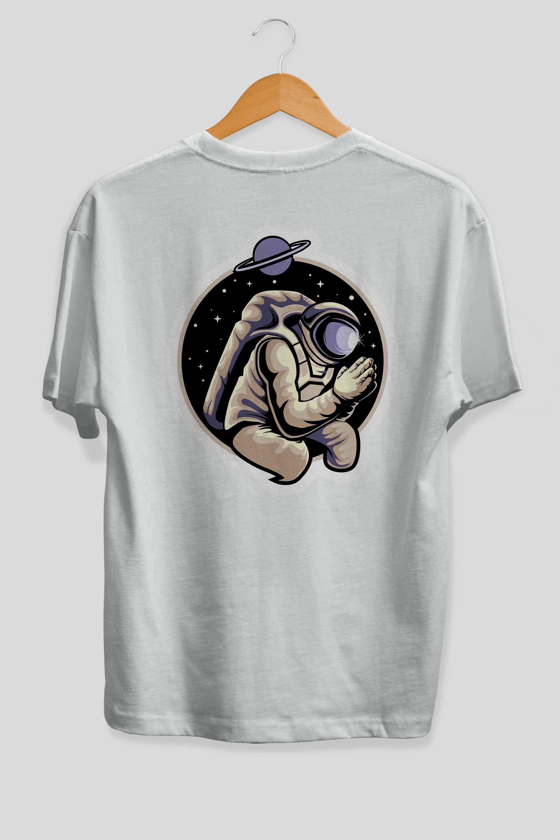 Astronaut Praying Sticker Arka Baskılı Oversize t-shirt Erkek Kadın Unisex