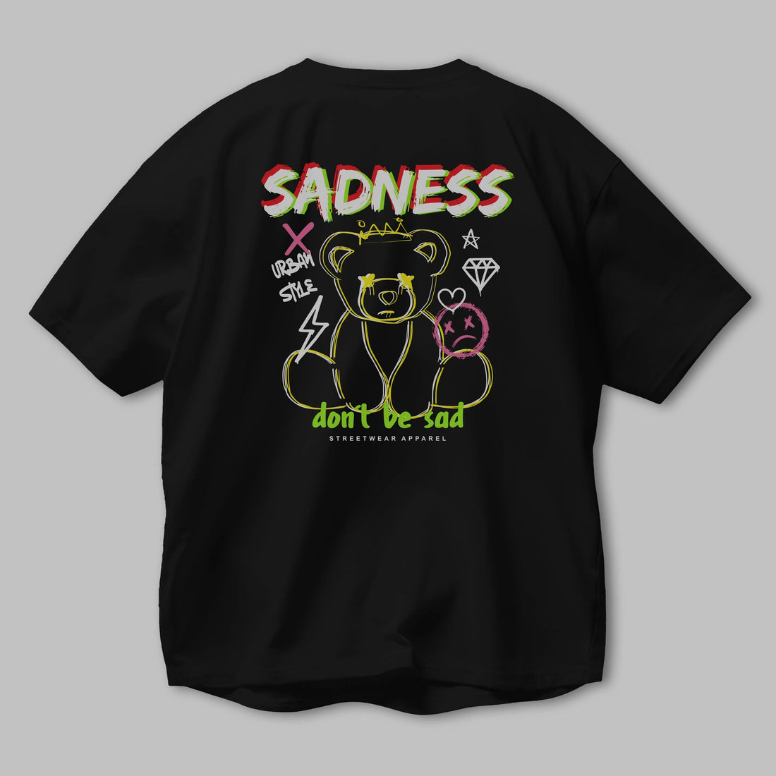 Teddy Bear Sadness Arka Baskılı Oversize t-shirt Erkek Kadın Unisex