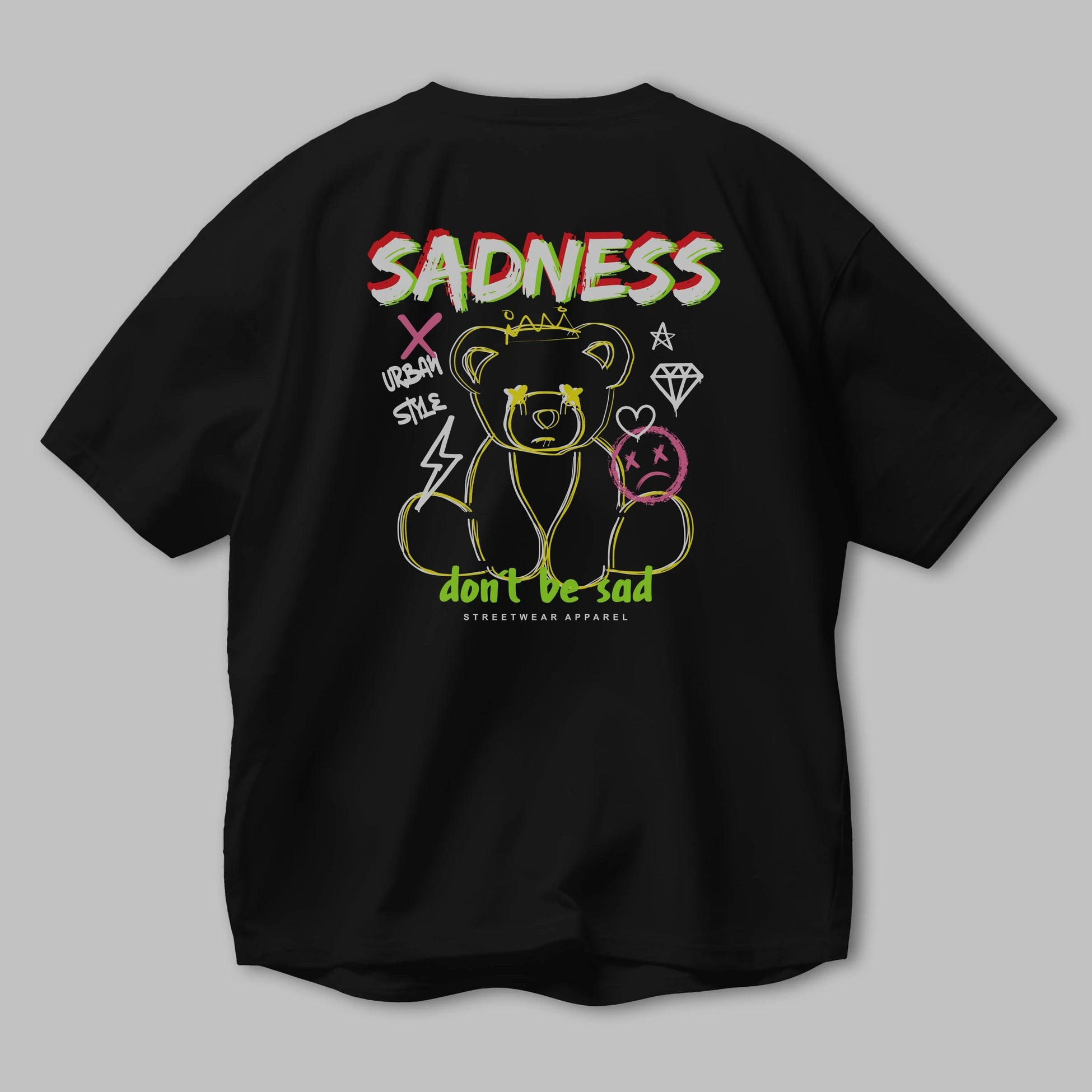 Teddy Bear Sadness Arka Baskılı Oversize t-shirt Erkek Kadın Unisex