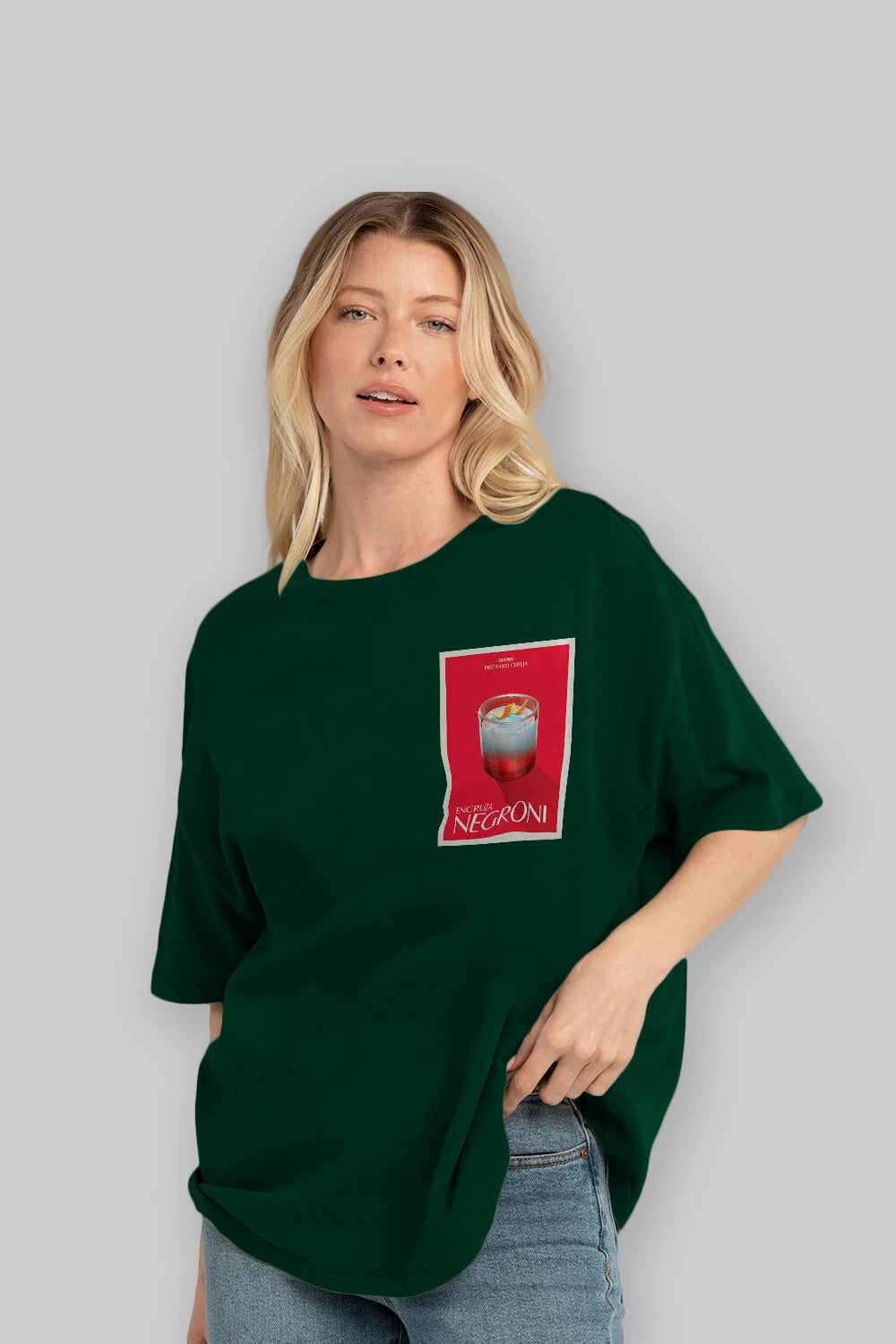 Encruza Negroni Ön Sol Baskılı Oversize t-shirt Erkek Kadın Unisex %100 Pamuk Bisiklet Yaka tişort