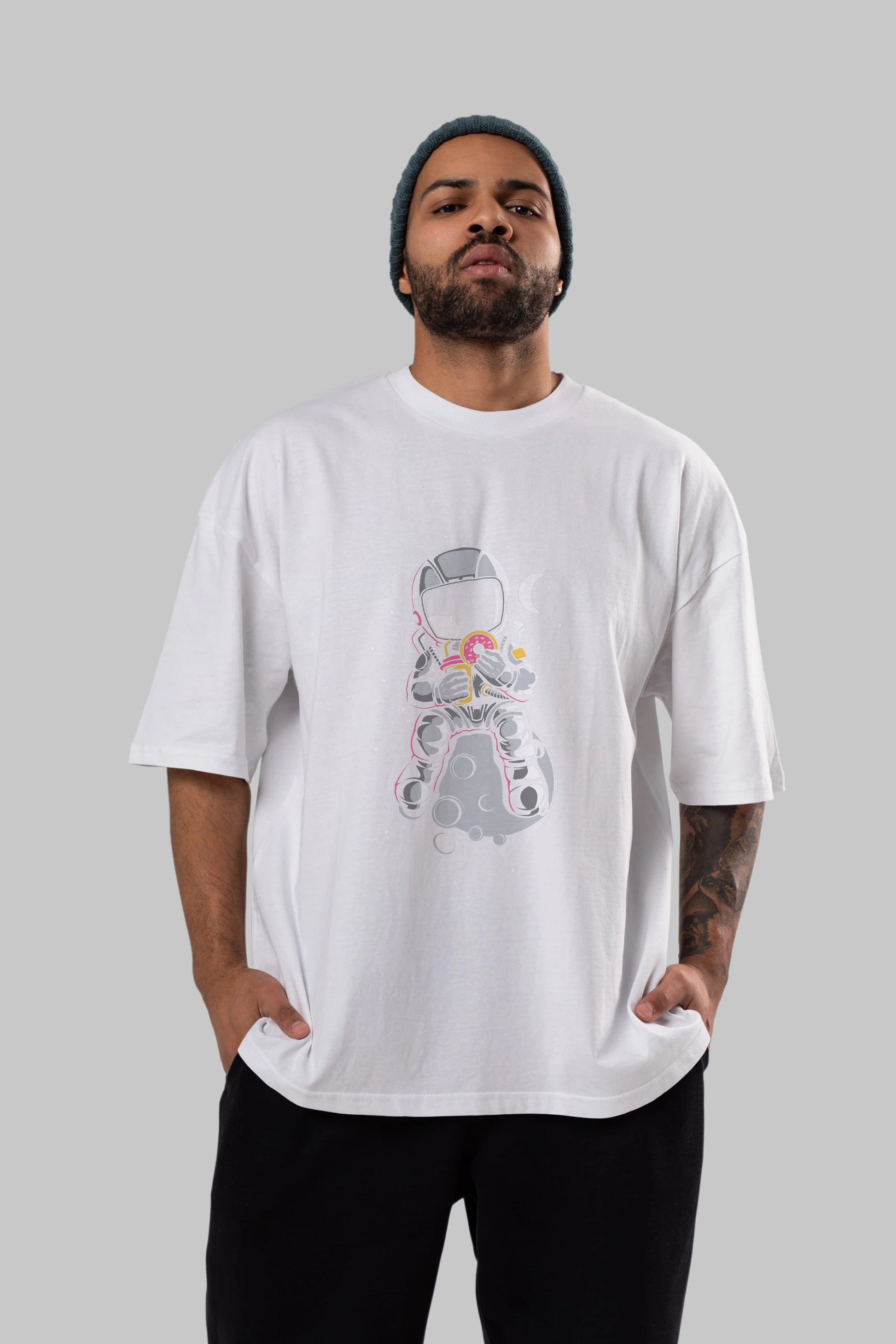 Astronaut Donuts Ön Baskılı Oversize t-shirt Erkek Kadın Unisex