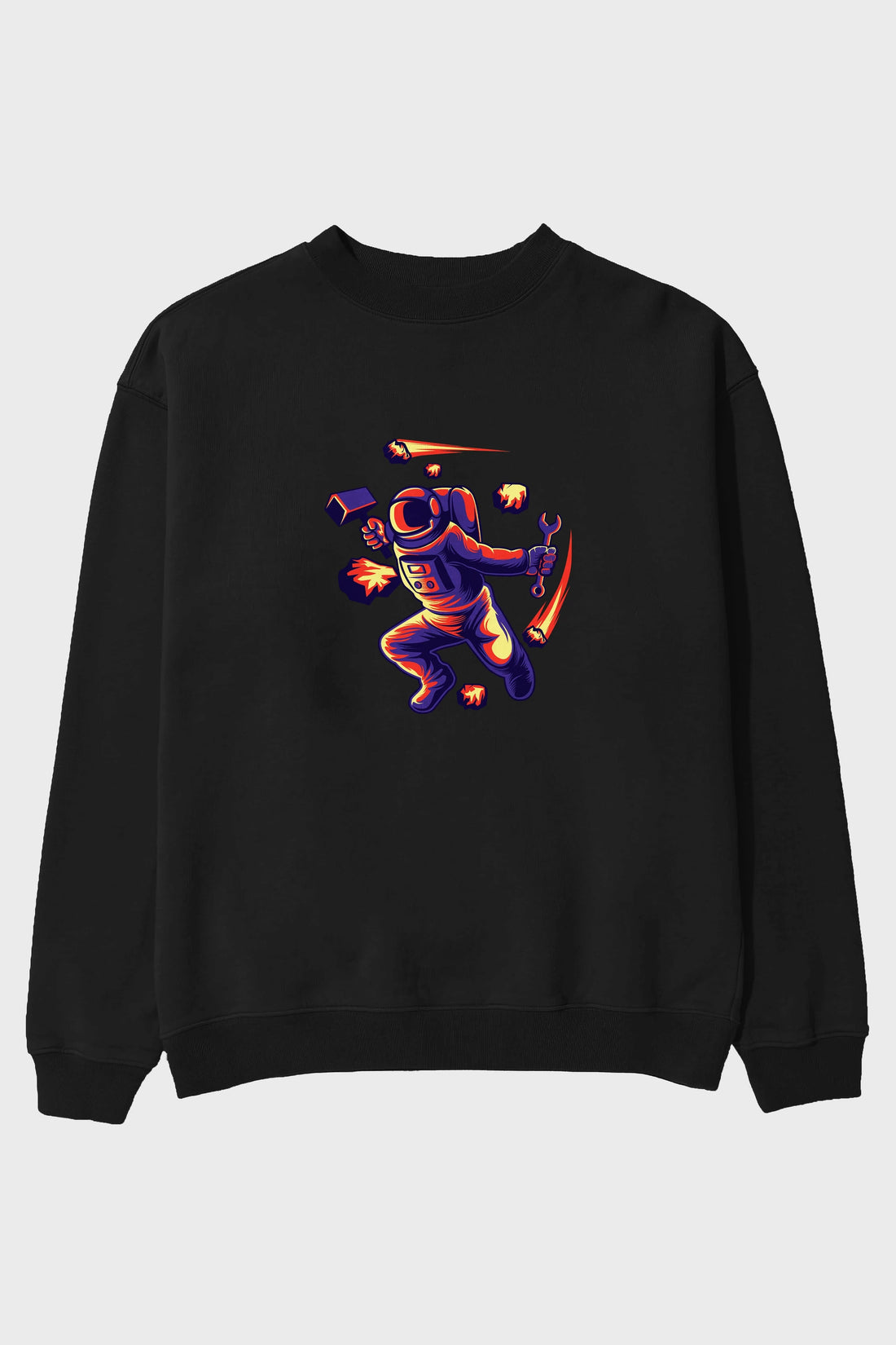 Astronaut Block Meteor Ön Baskılı Oversize Sweatshirt Erkek Kadın Unisex