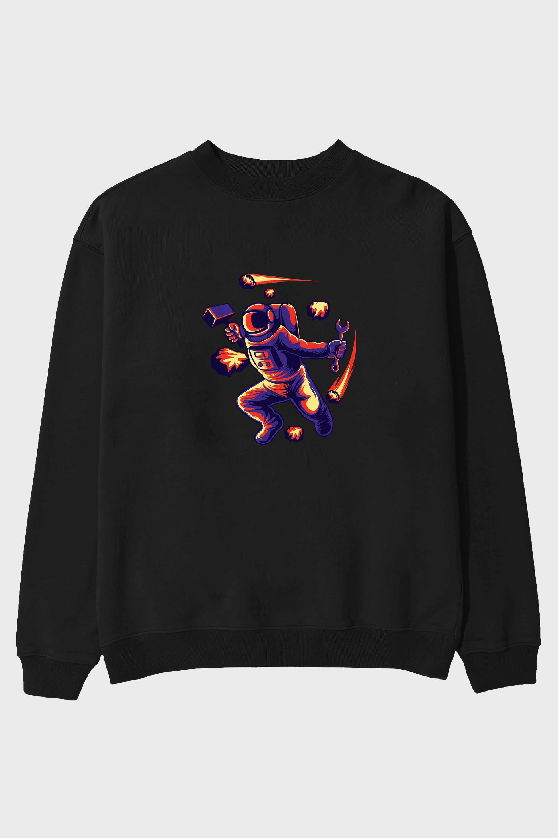 Astronaut Block Meteor Ön Baskılı Oversize Sweatshirt Erkek Kadın Unisex