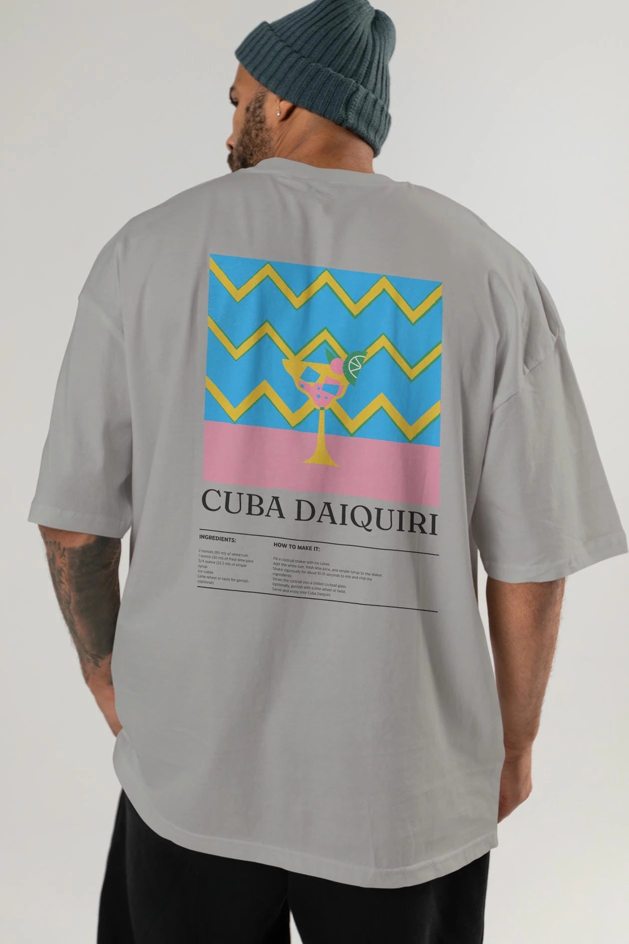 Cuba Daiquiri Kokteyl Serisi Arka Baskılı Oversize t-shirt Erkek Kadın %100 Pamuk Bisiklet Yaka tişort