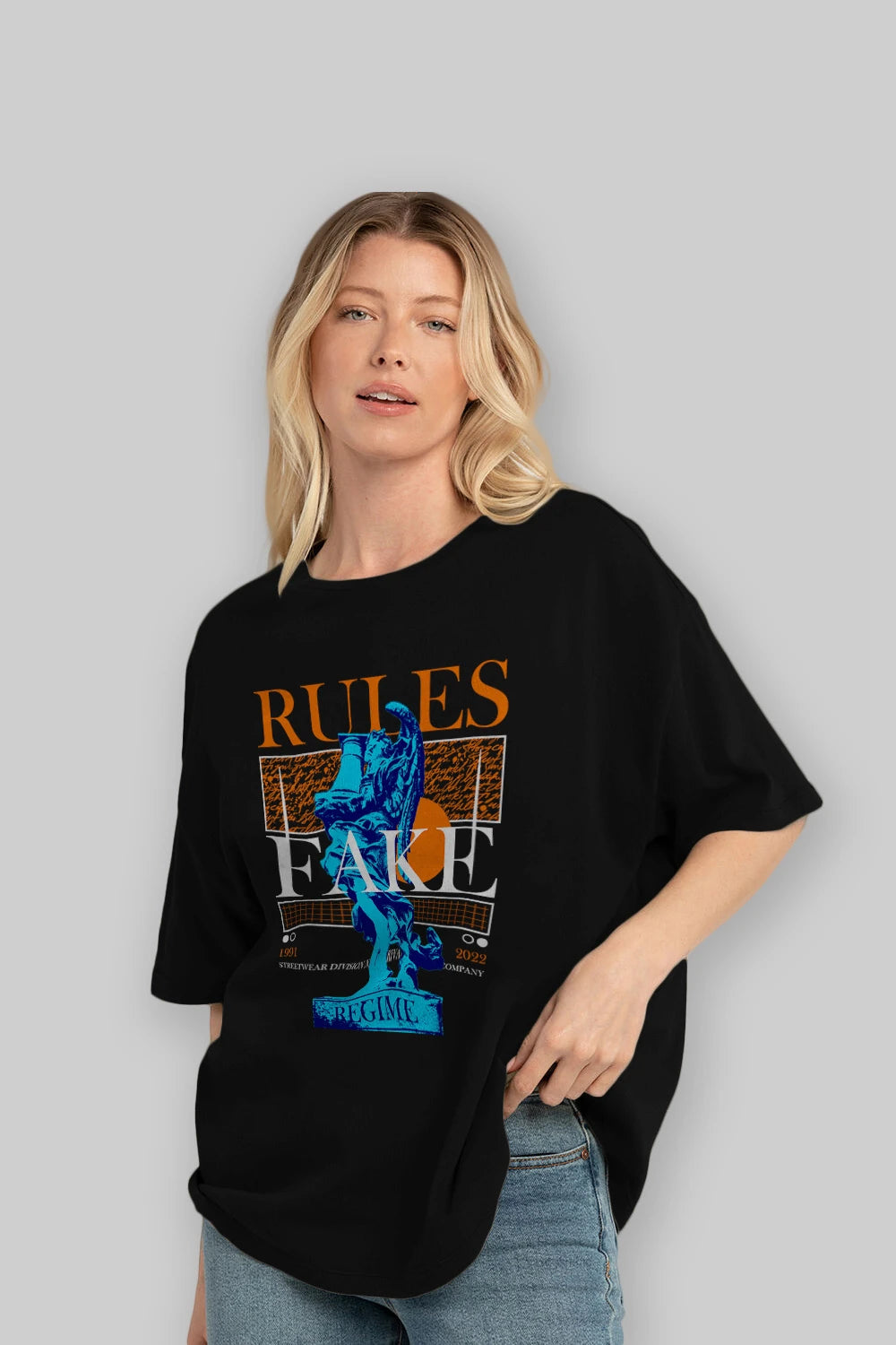 Rules Fake Ön Baskılı Oversize t-shirt Erkek Kadın Unisex