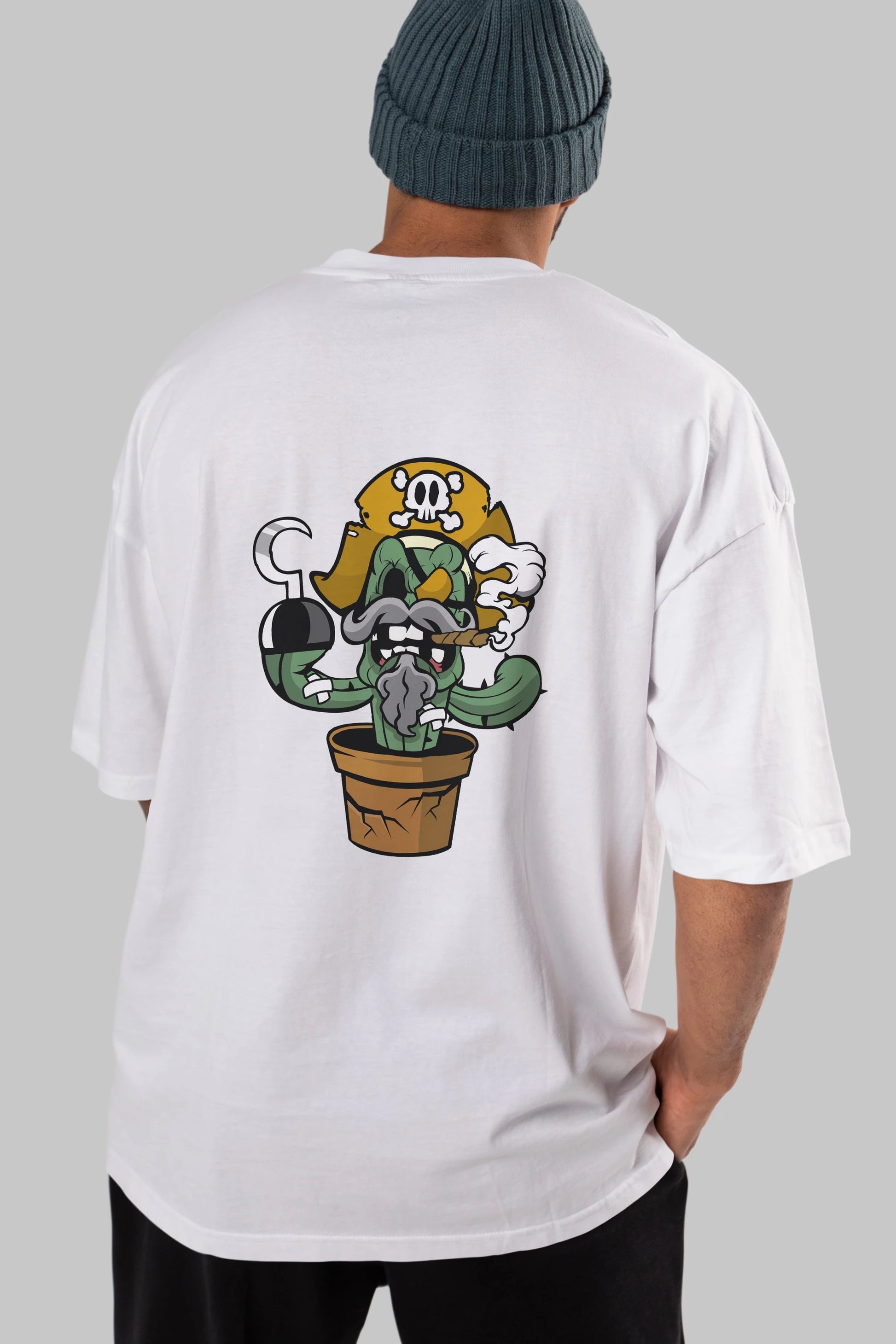 Pirate Cactus Arka Baskılı Oversize t-shirt Erkek Kadın Unisex %100 Pamuk tişort