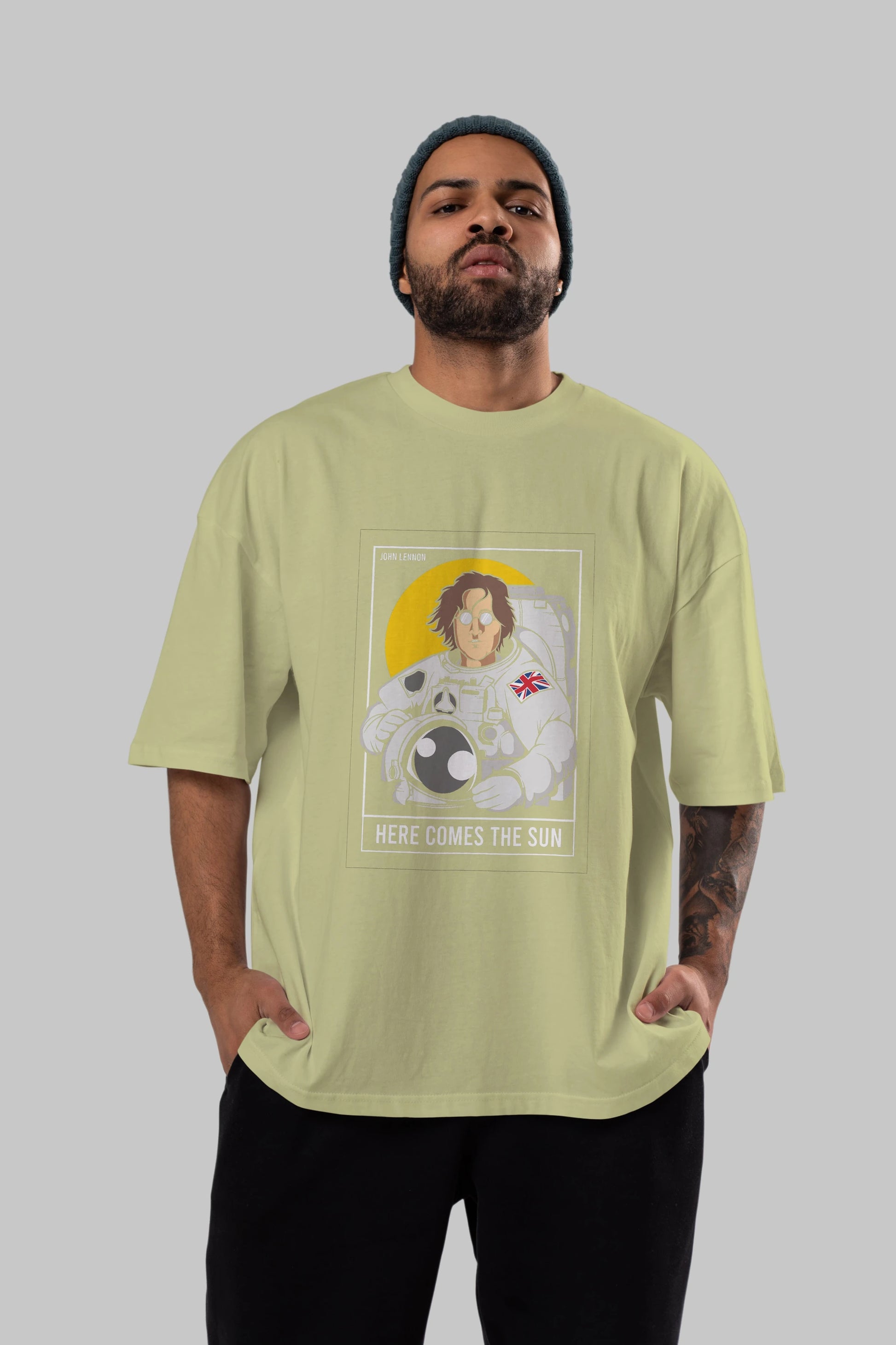 John Lennon Astronot Ön Baskılı Oversize t-shirt Erkek Kadın Unisex %100 Pamuk tişort