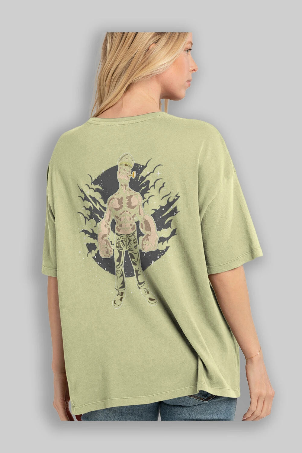 Popeye Arka Baskılı Oversize t-shirt Erkek Kadın Unisex %100 Pamuk