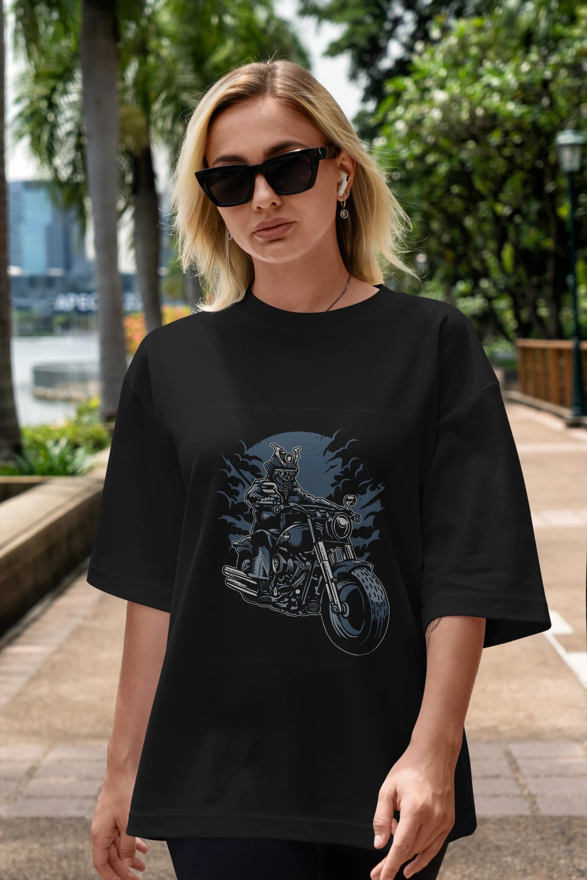 Samurai Ride Ön Baskılı Oversize t-shirt Erkek Kadın Unisex %100 Pamuk tişort