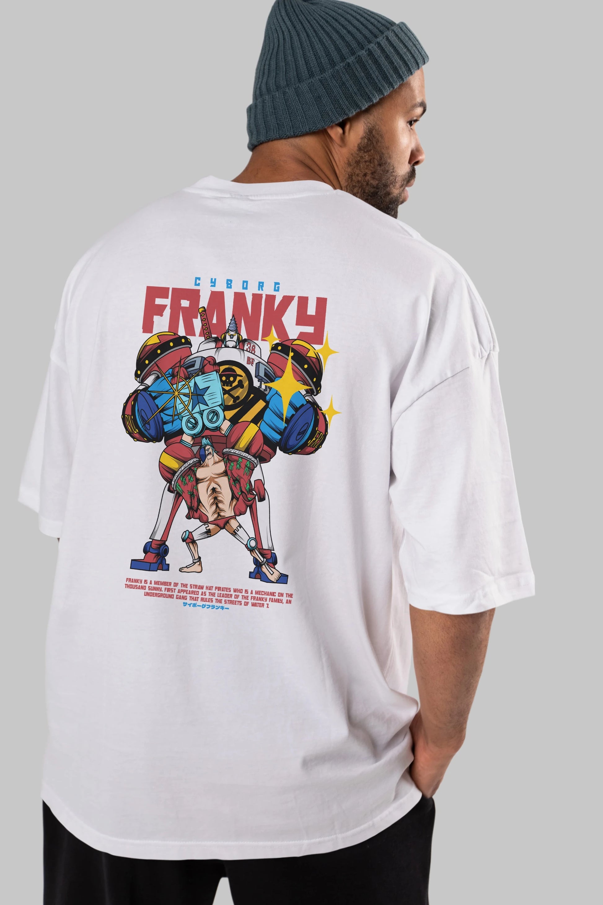 Cyborg Franky Anime Arka Baskılı Oversize t-shirt Erkek Kadın Unisex