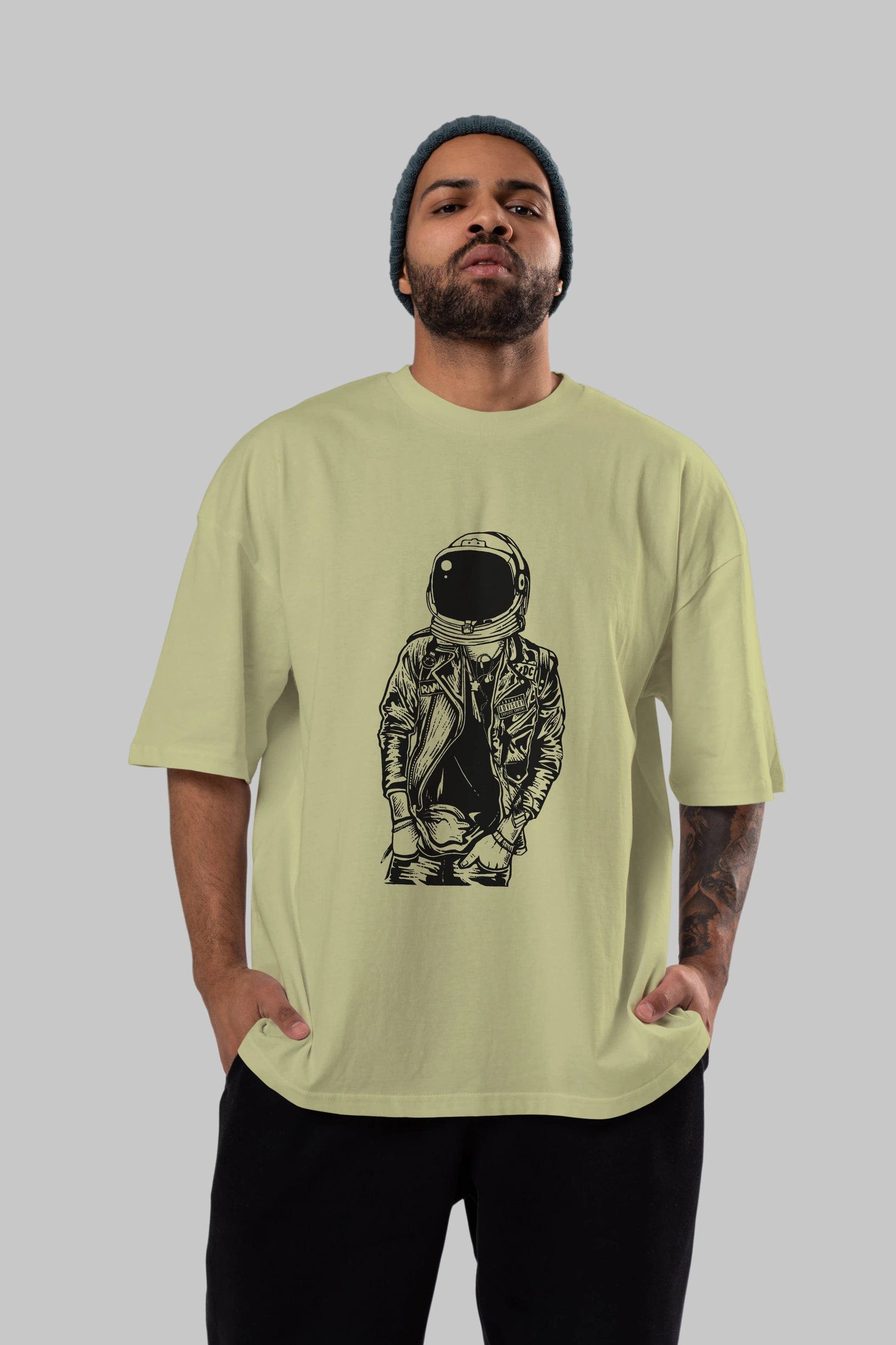 Astronaut Punkster Ön Baskılı Oversize t-shirt Erkek Kadın Unisex %100 Pamuk tişort