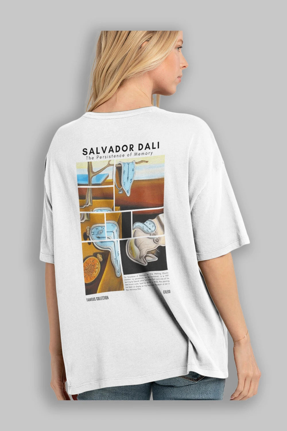 Salvador Dali Arka Baskılı Oversize t-shirt Erkek Kadın Bisiklet Yaka Pamuk tişort