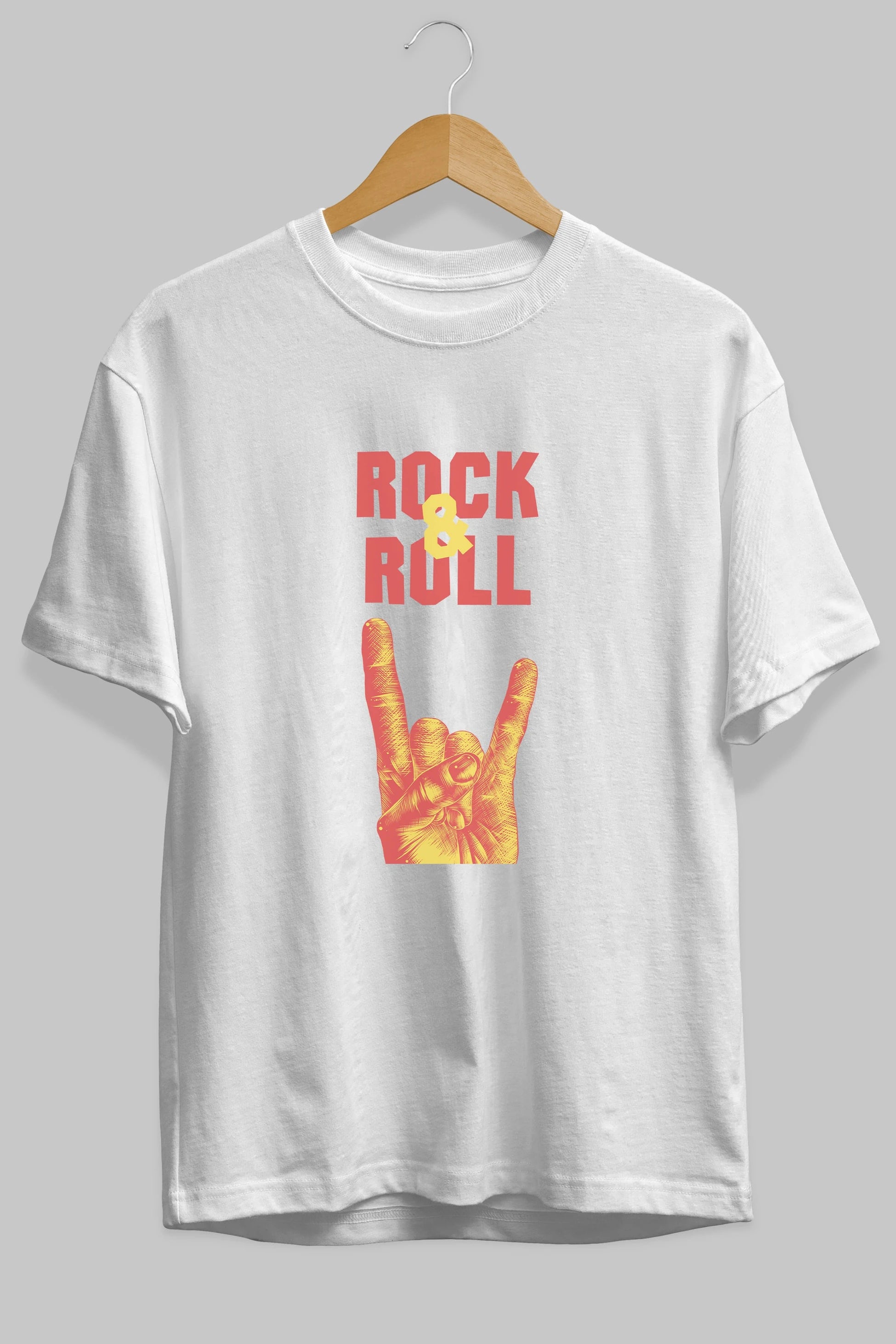 Rock & Roll Yazılı Ön Baskılı Oversize t-shirt Erkek Kadın Unisex