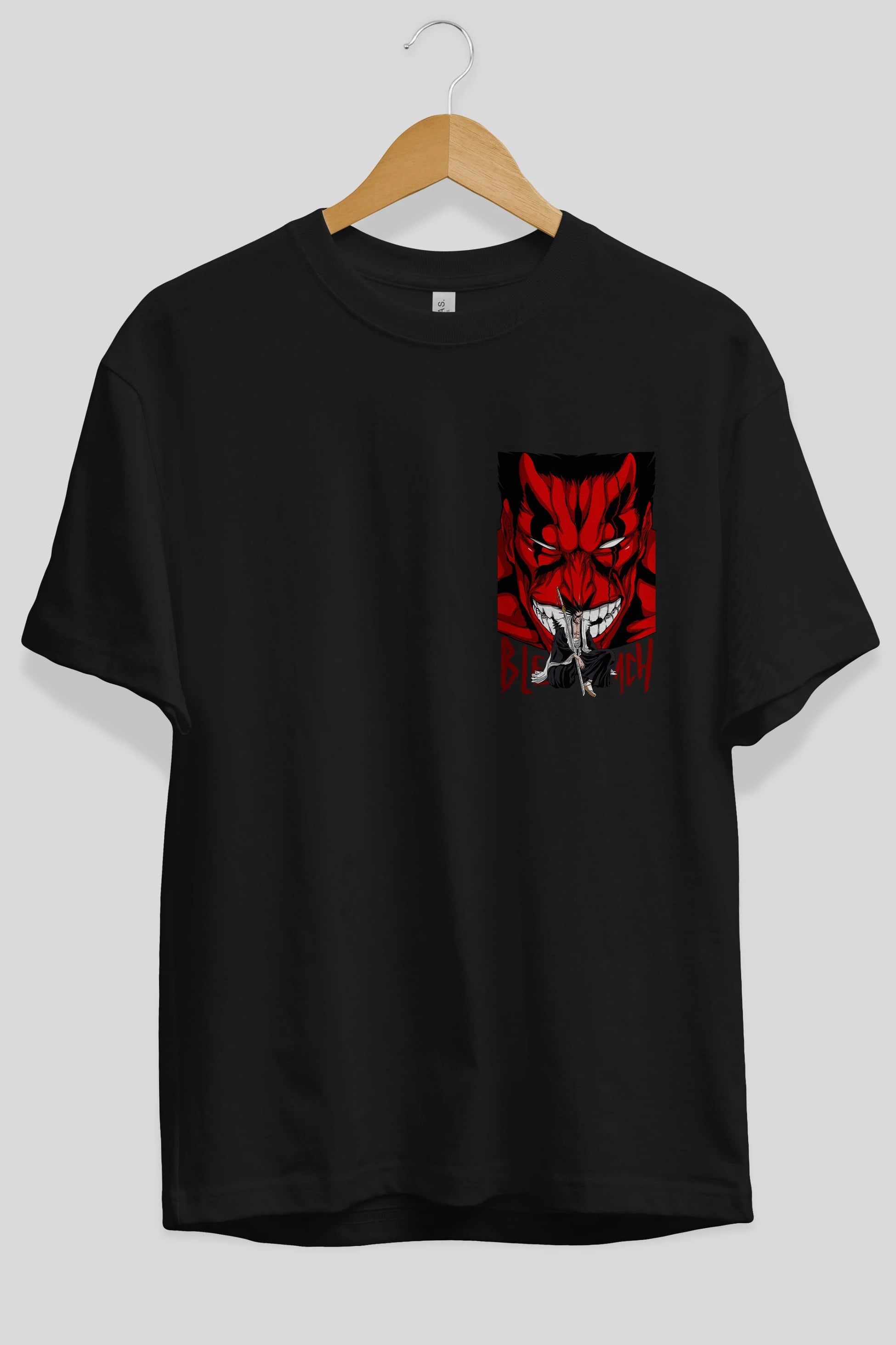 KENPACHI ZARAKI BLEACH Ön Sol Baskılı Oversize t-shirt Erkek Kadın Unisex %100 Pamuk Bisiklet Yaka tişort