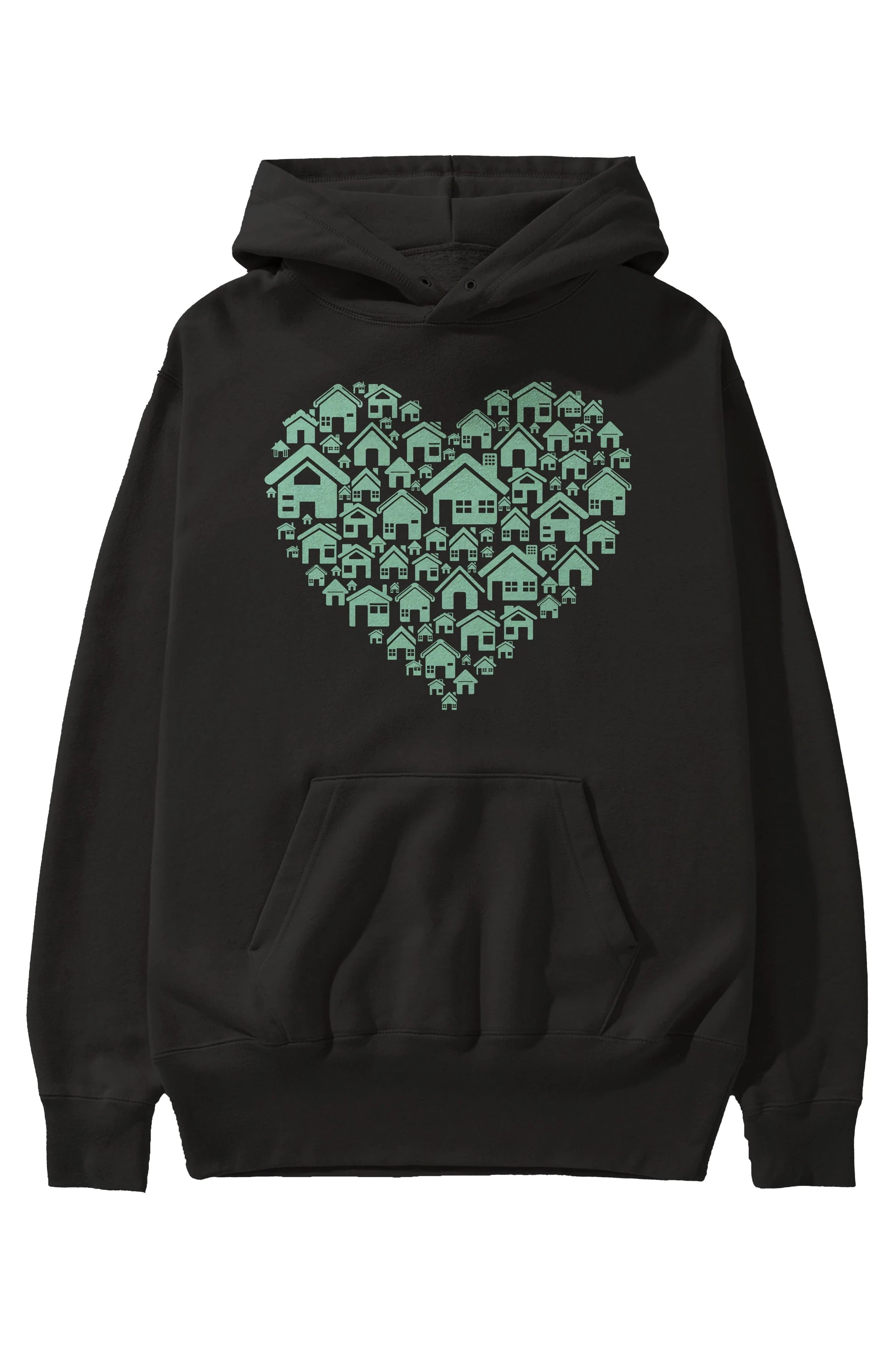 Home Heart Ön Baskılı Hoodie Oversize Kapüşonlu Sweatshirt Erkek Kadın Unisex