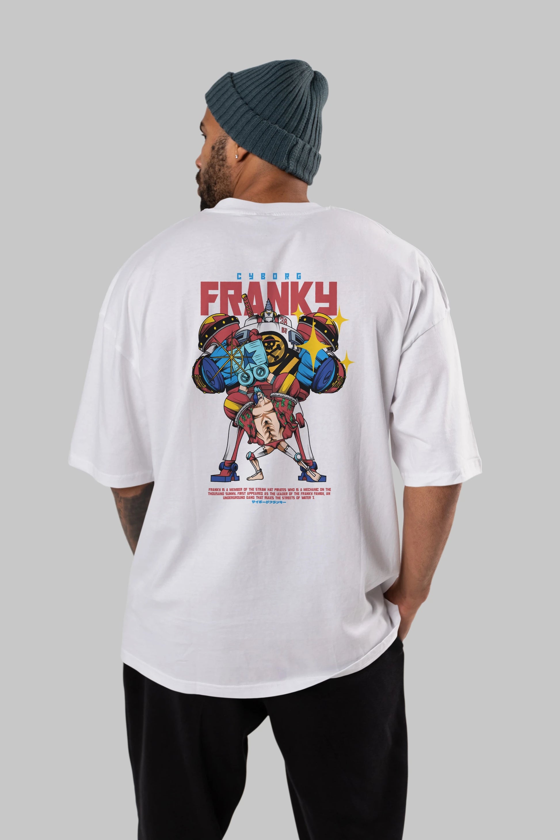 Cyborg Franky Anime Arka Baskılı Oversize t-shirt Erkek Kadın Unisex