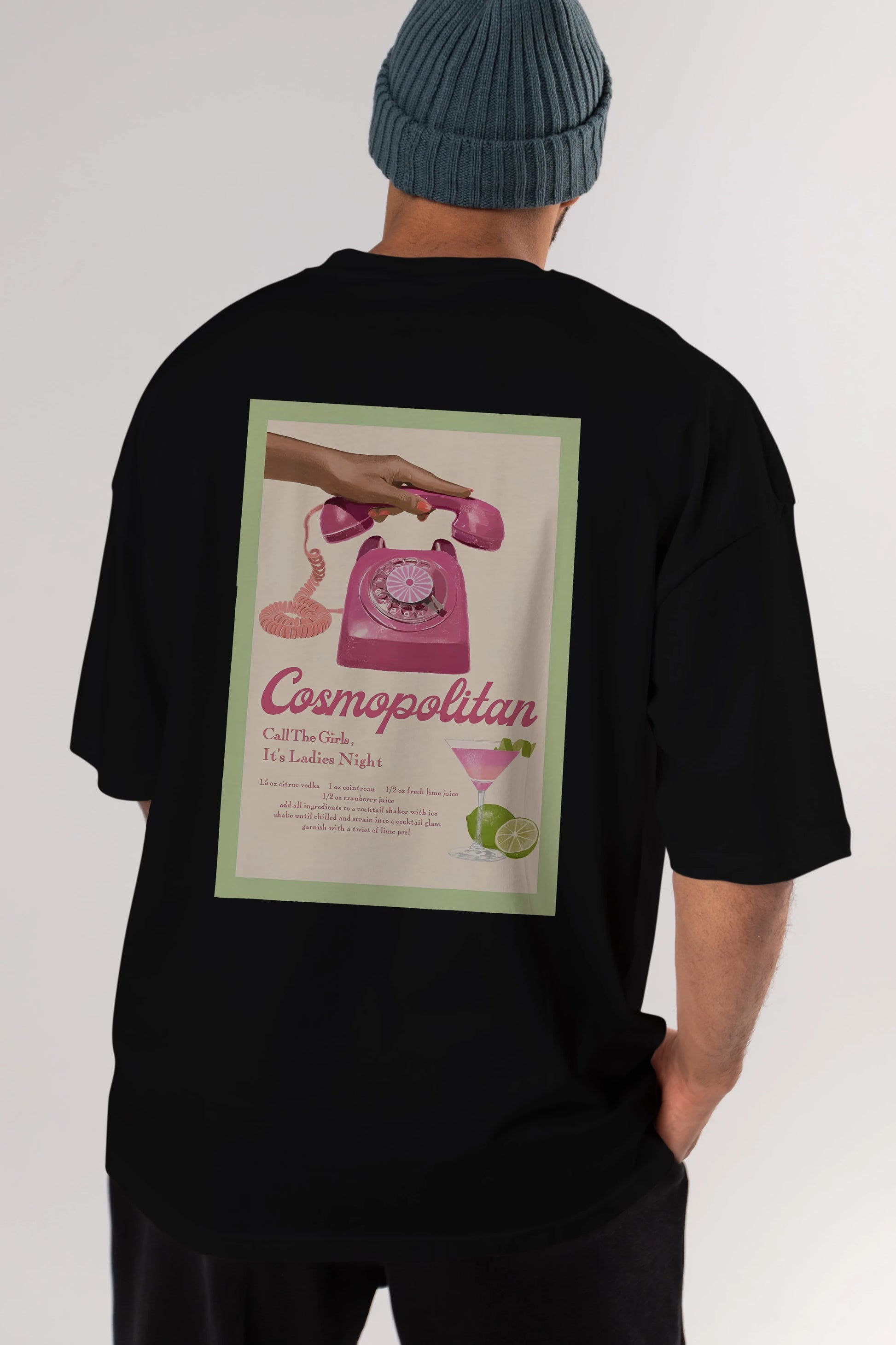 Cosmopolitan 5 Arka Baskılı Oversize t-shirt Erkek Kadın Unisex %100 Pamuk Bisiklet Yaka tişort
