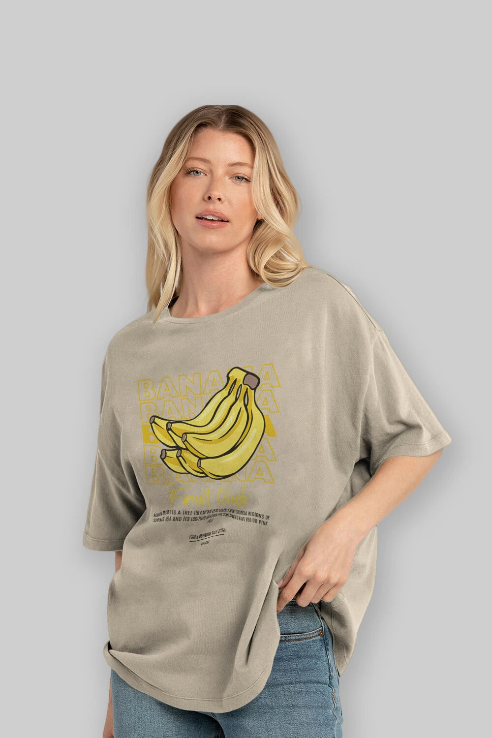 Banana Ön Baskılı Oversize t-shirt Erkek Kadın Pamuk Bisiklet Yaka tişort