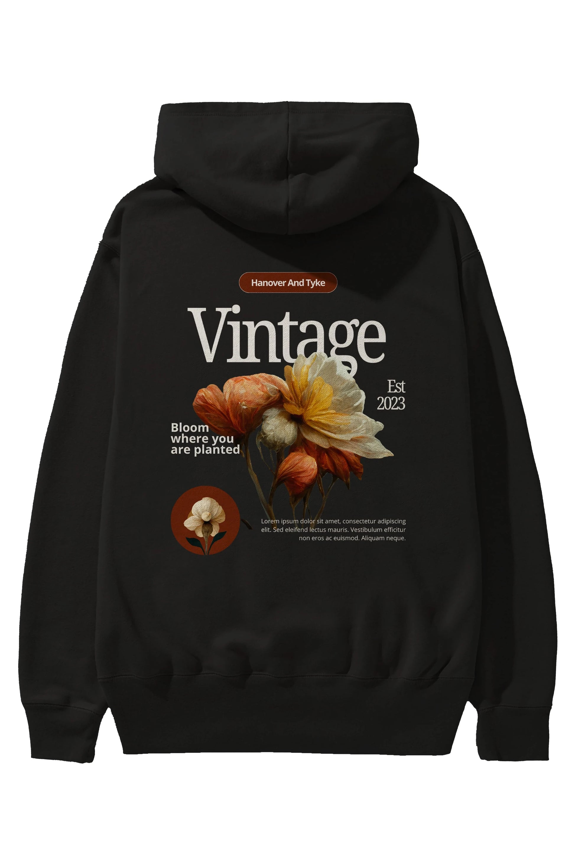 Vintage Çiçek Arka Baskılı Oversize Hoodie Kapüşonlu Sweatshirt Erkek Kadın Unisex