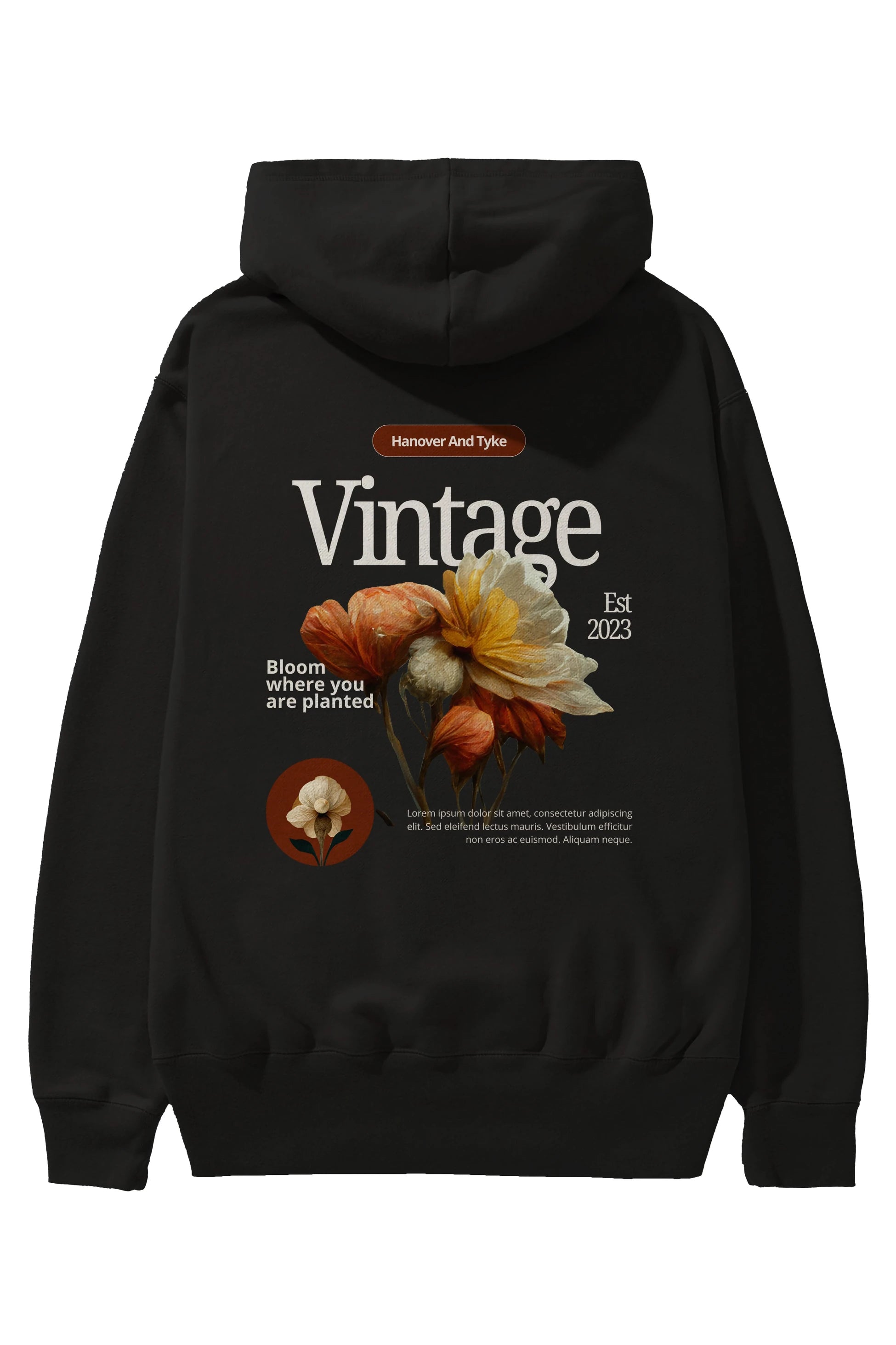 Vintage Çiçek Arka Baskılı Oversize Hoodie Kapüşonlu Sweatshirt Erkek Kadın Unisex