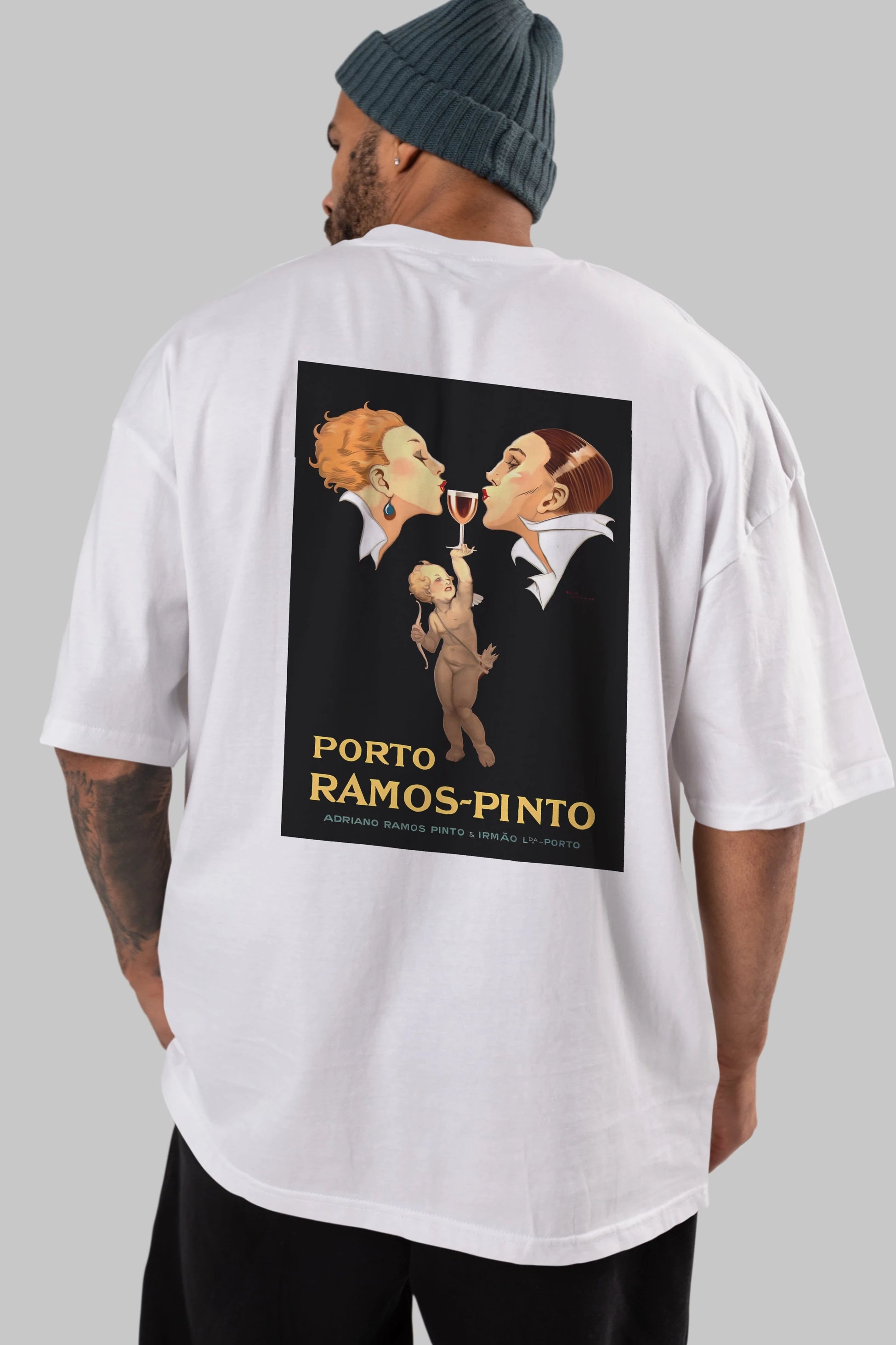 Porto Ramos Pinto Arka Baskılı Oversize t-shirt Erkek Kadın Unisex %100 Pamuk Bisiklet Yaka tişort