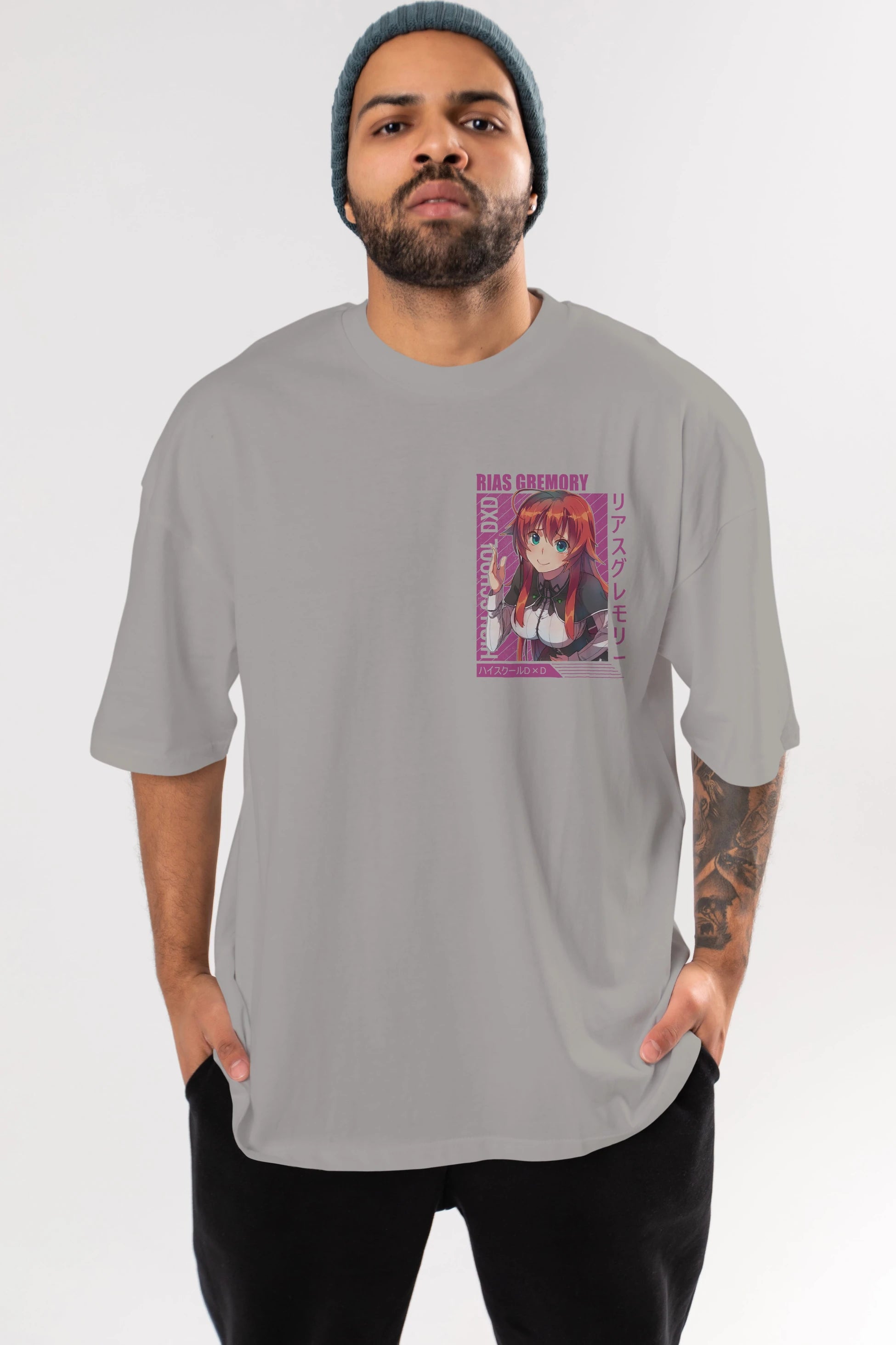 Rias Gremory 10 Ön Sol Baskılı Oversize t-shirt Erkek Kadın Unisex %100 Pamuk Bisiklet Yaka tişort