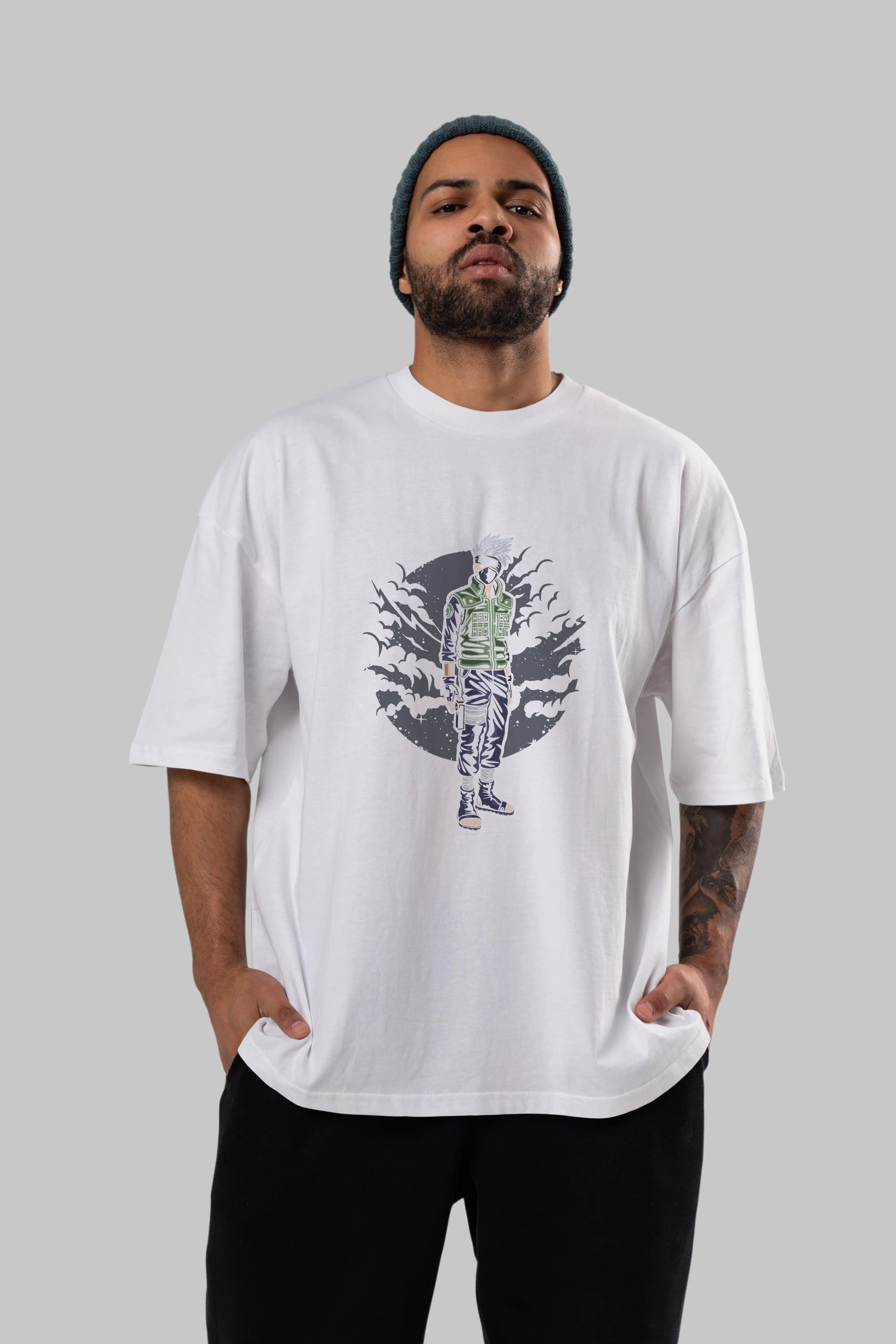 SHINOBI Ön Baskılı Oversize t-shirt Erkek Kadın Unisex %100 Pamuk tişort