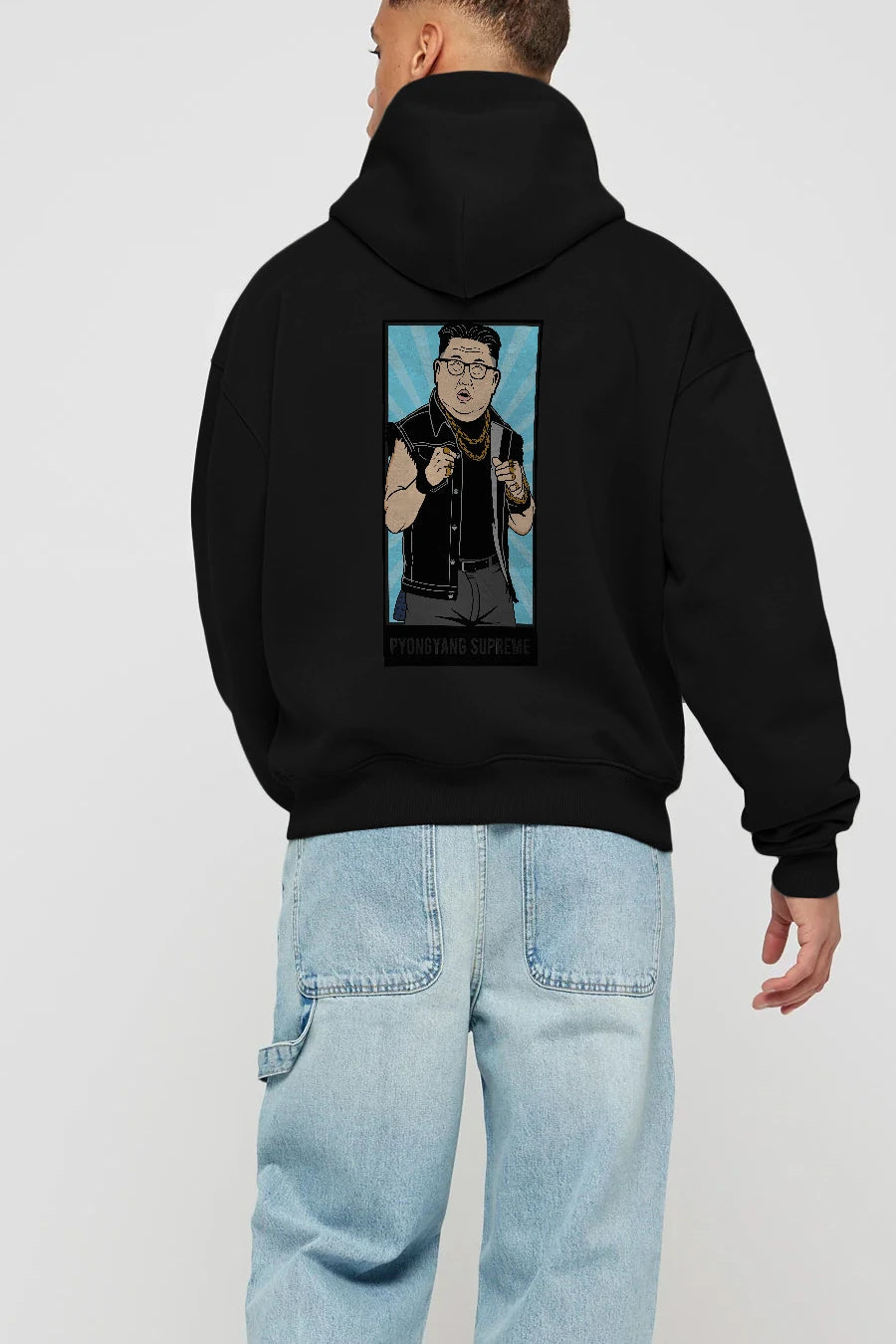 Kim Jong Un Pyongyang Supreme Arka Baskılı Hoodie Oversize Kapüşonlu Sweatshirt Erkek Kadın Unisex