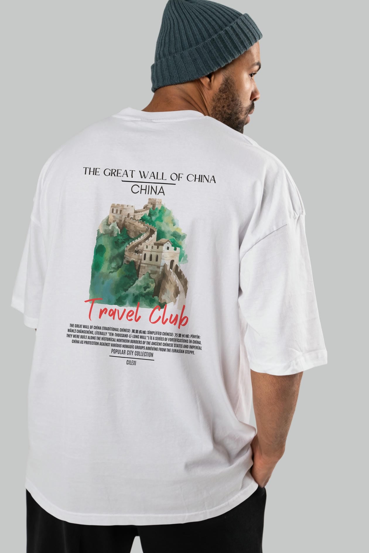The Great Wall Of China Arka Baskılı Oversize t-shirt Erkek Kadın Pamuk Bisiklet Yaka tişort