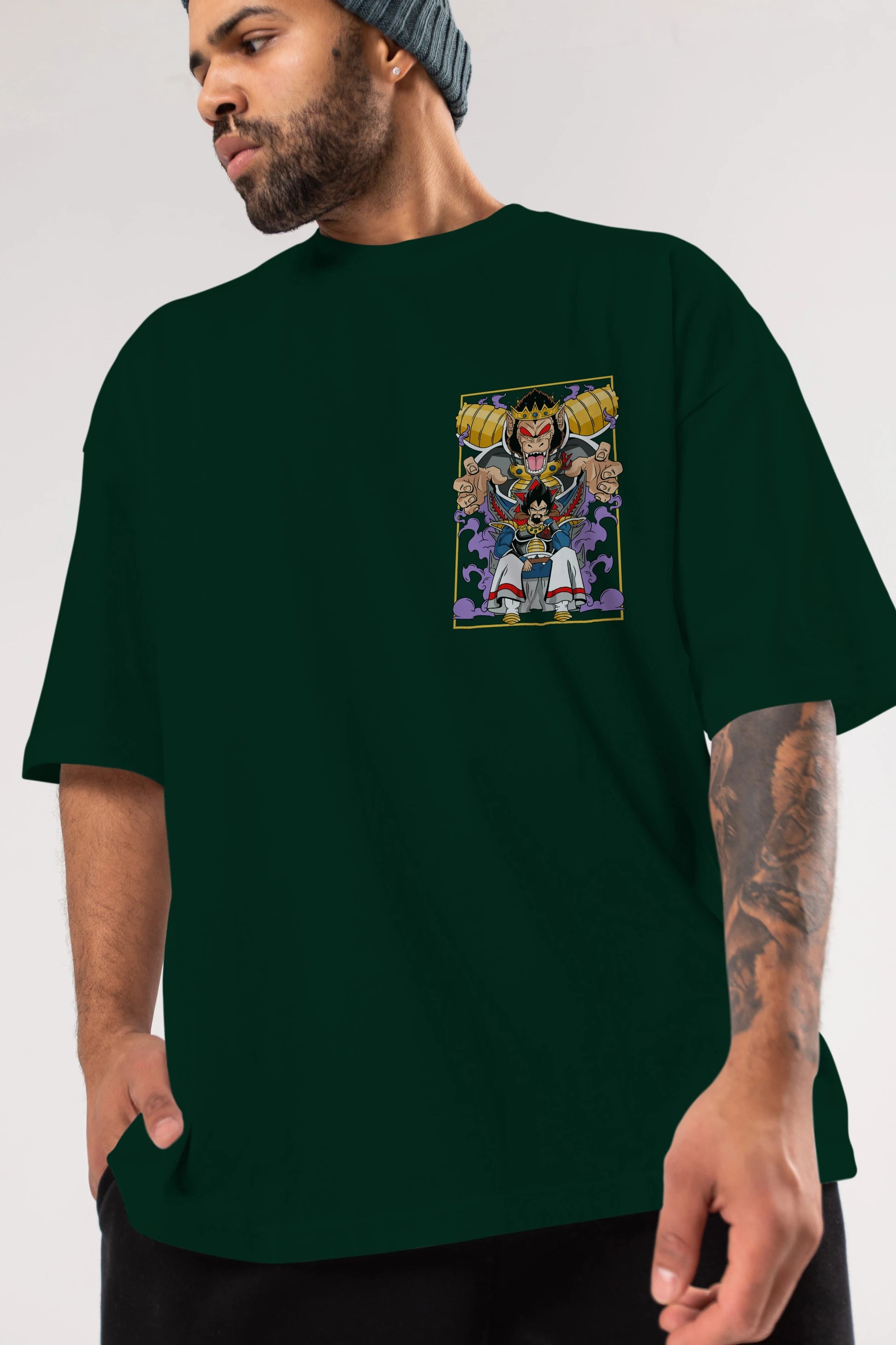 DragonBall ReyVegeta Ön Sol Baskılı Oversize t-shirt Erkek Kadın Unisex %100 Pamuk Bisiklet Yaka tişort