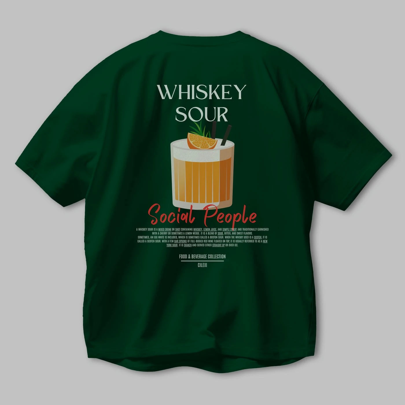Whıskey Sour Kokteyl Serisi Baskılı Oversize t-shirt Erkek Kadın Unisex %100 Pamuk Bisiklet Yaka tişort