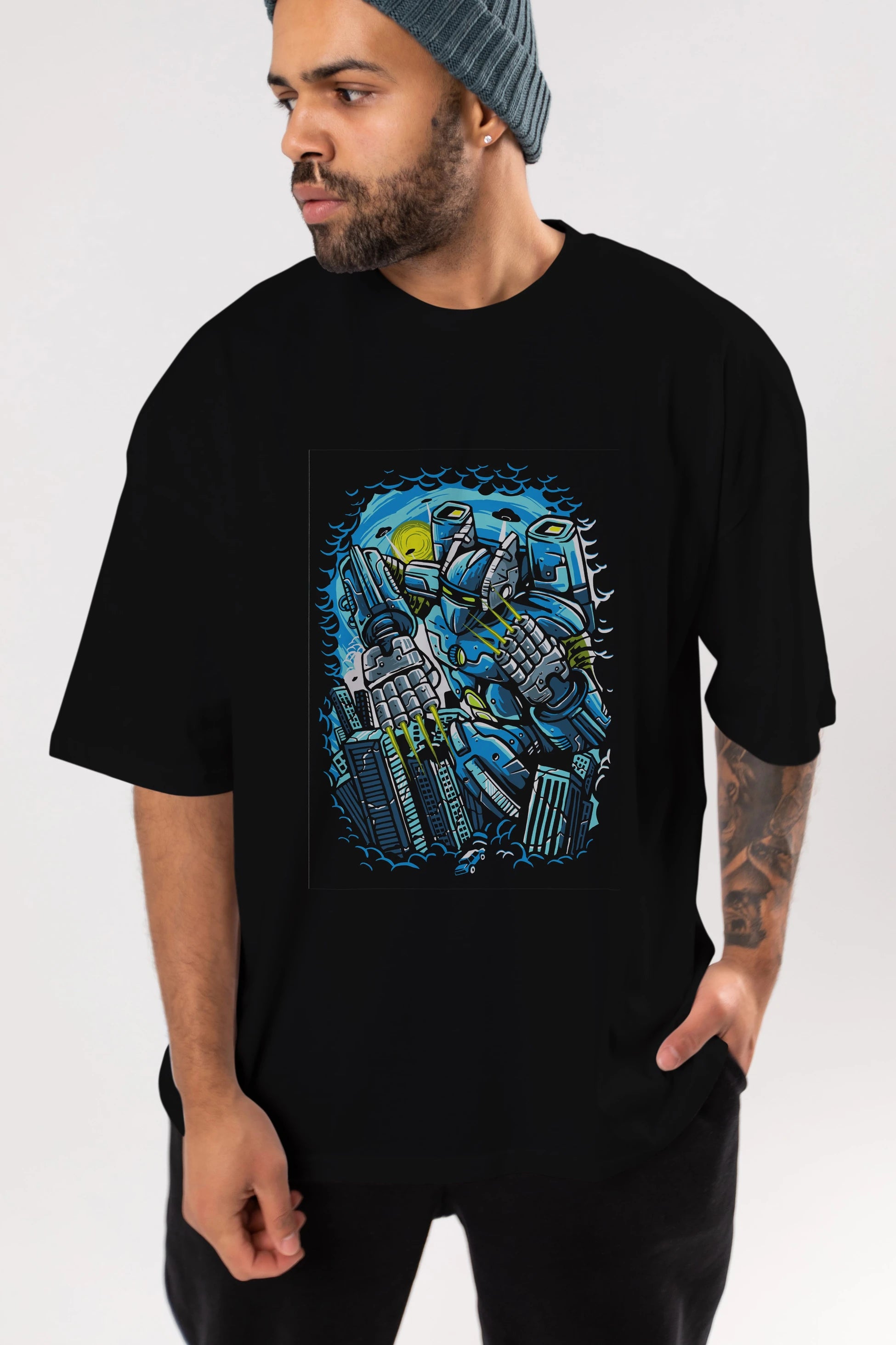 Destroy The City Ön Baskılı Oversize t-shirt Erkek Kadın Unisex %100 Pamuk tişort