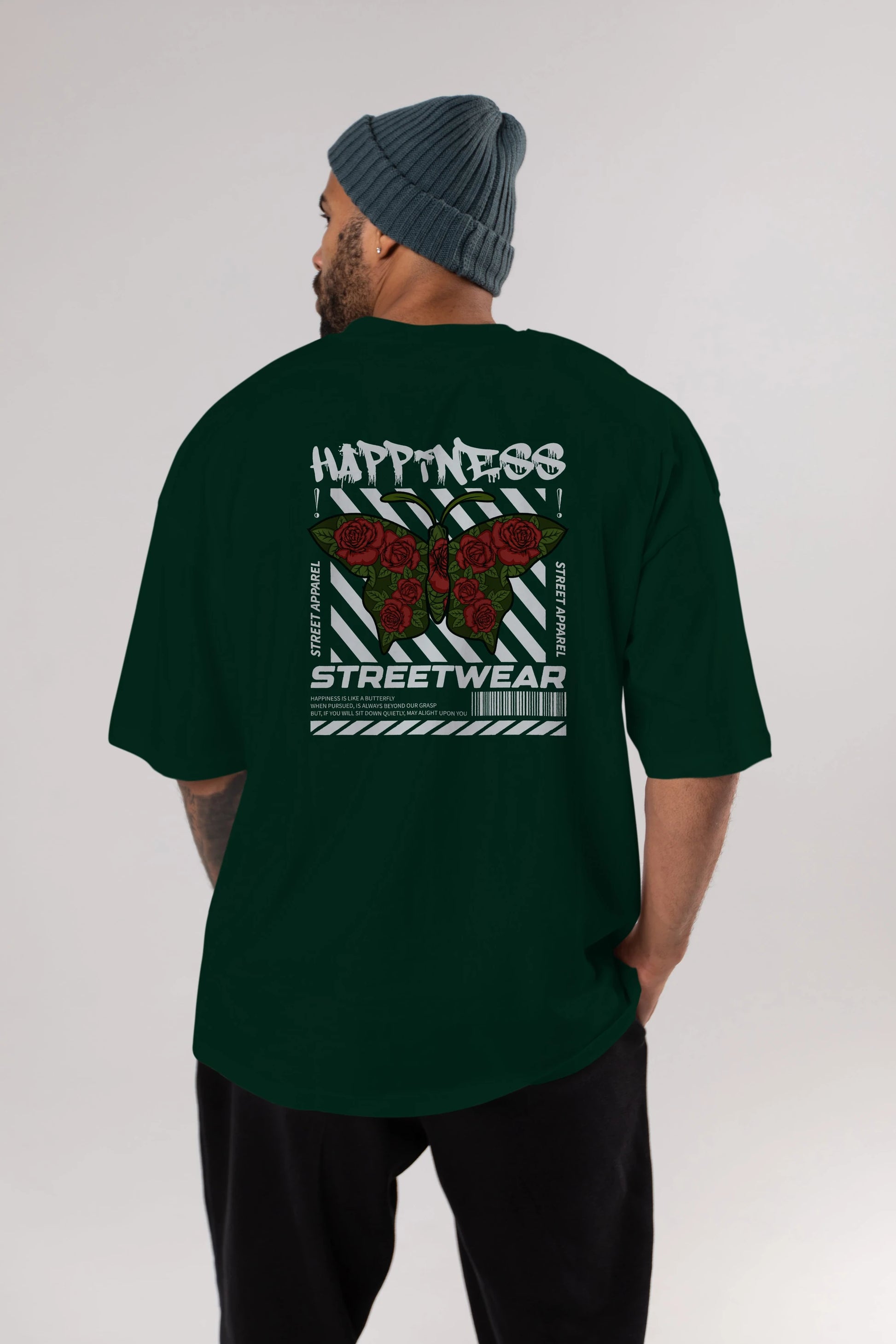 Happiness Streetwear Arka Baskılı Oversize t-shirt Erkek Kadın Unisex