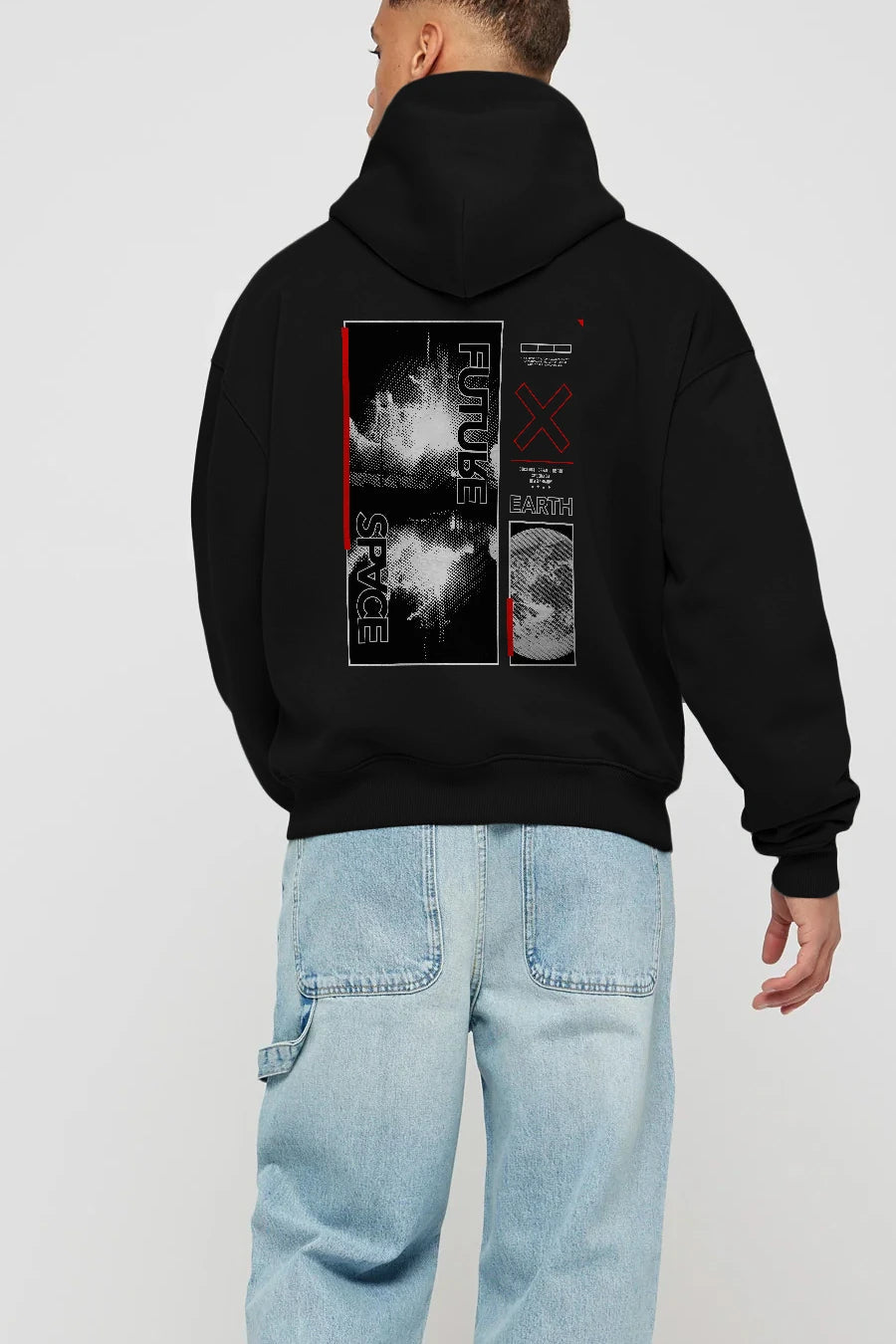 Future Space Arka Baskılı Hoodie Oversize Kapüşonlu Sweatshirt Erkek Kadın Unisex
