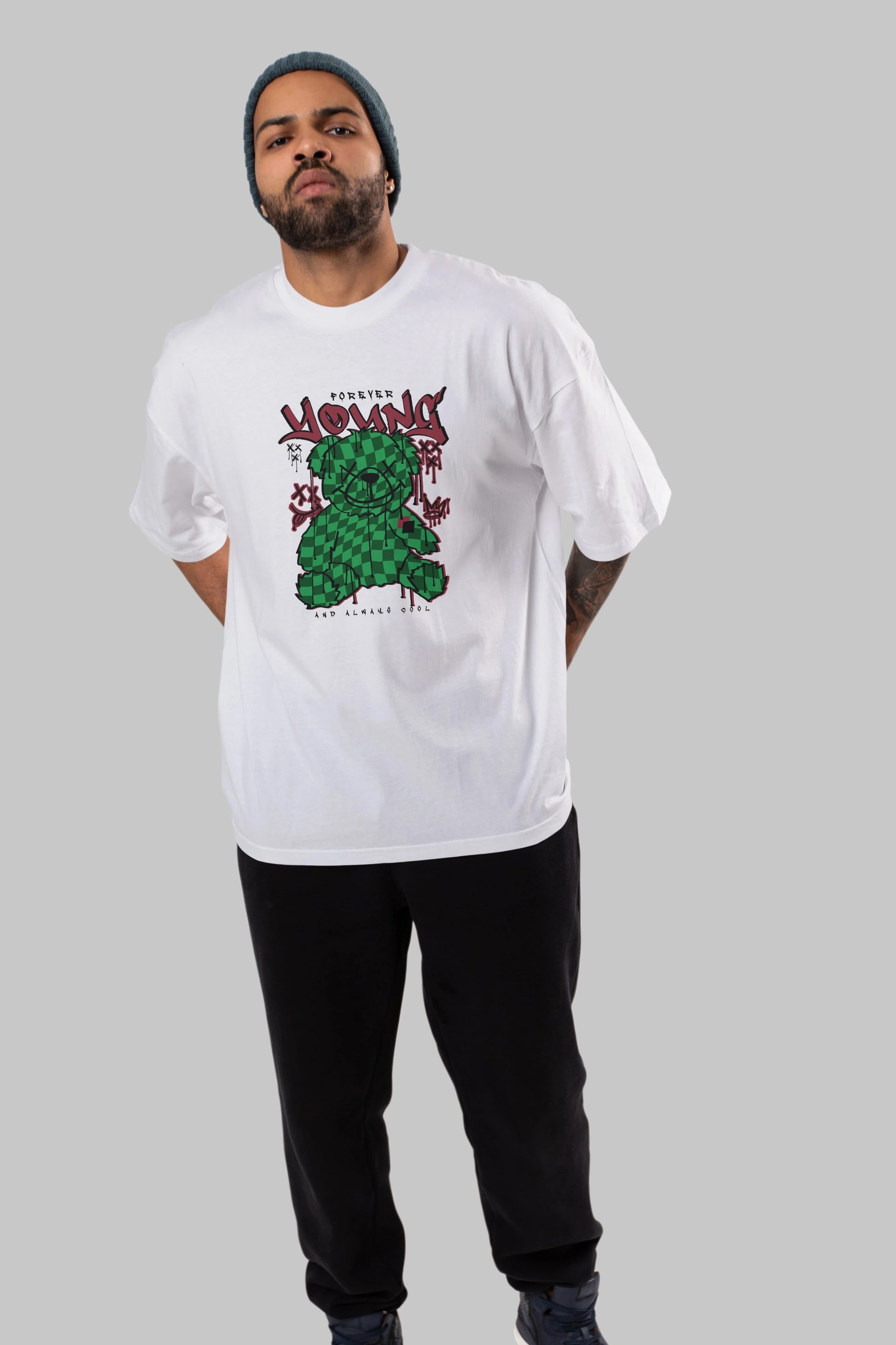 Young and Always Cool Bear Ön Baskılı Oversize t-shirt Erkek Kadın Unisex