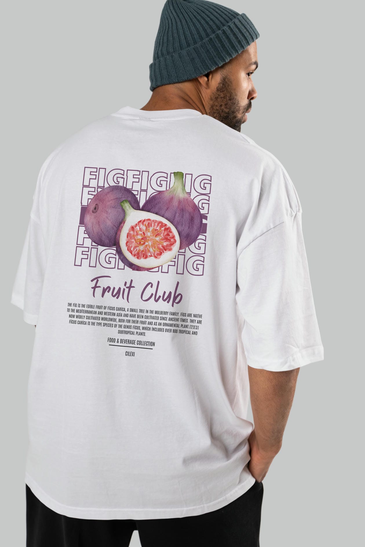 Fig Arka Baskılı Oversize t-shirt Erkek Kadın Pamuk Bisiklet Yaka tişort