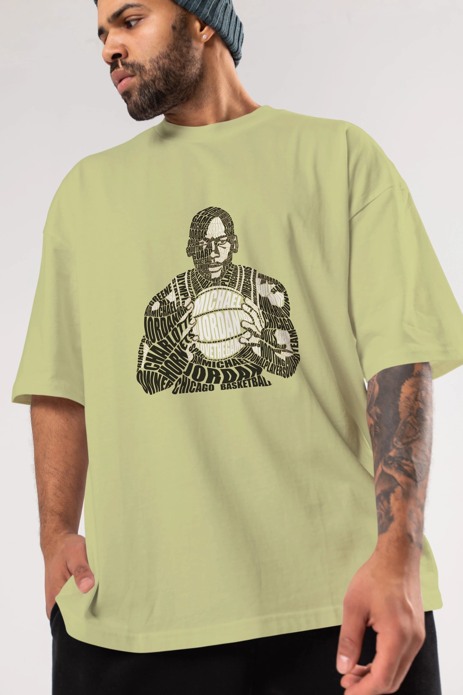Michael Jordan Calligram Ön Baskılı Oversize t-shirt %100 pamuk Erkek Kadın Unisex