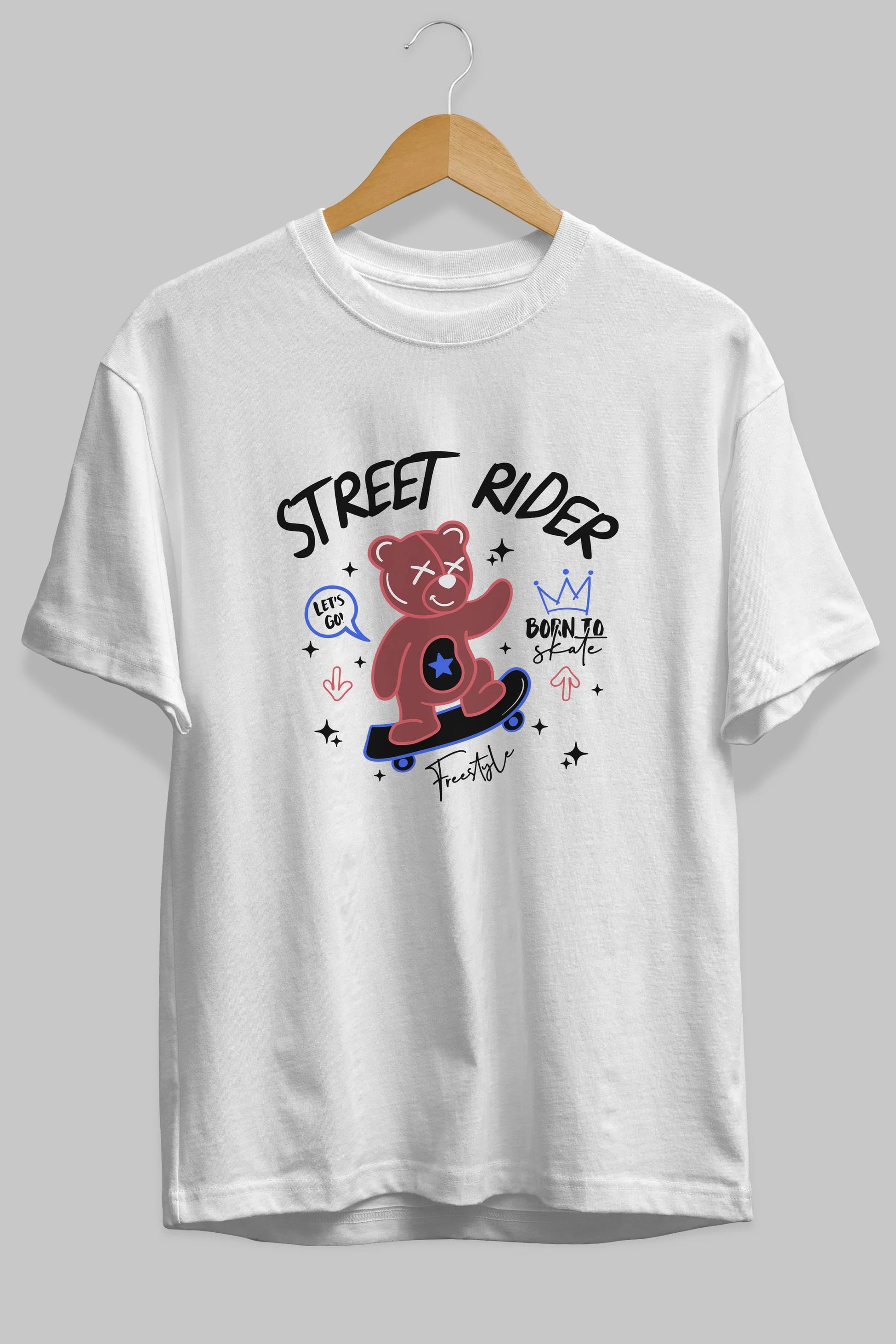 Street Rider Bear Ön Baskılı Oversize t-shirt Erkek Kadın Unisex